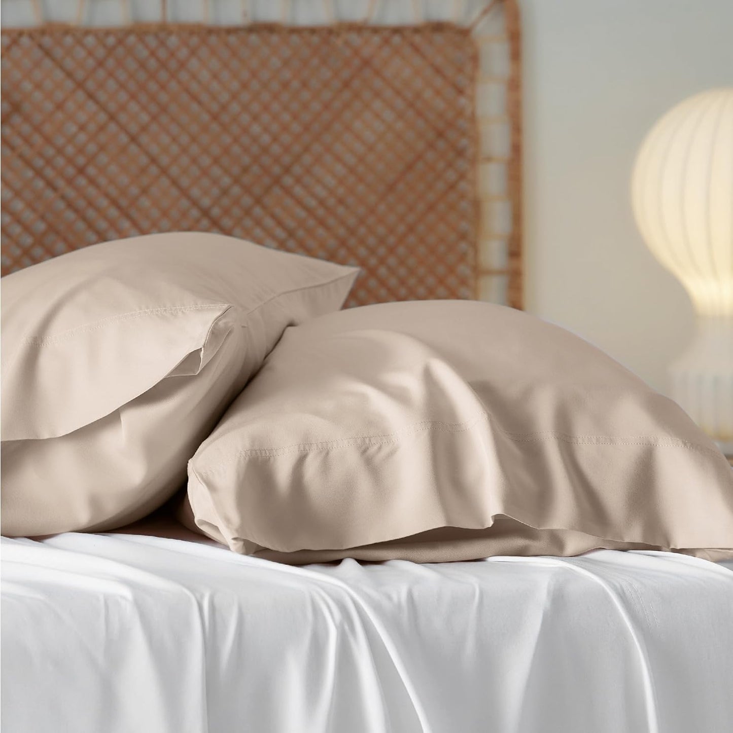 Bedsure Cooling Pillow Cases Queen, Rayon Derived from Bamboo, Pillowcases Queen Size Set of 2, Silky Soft & Breathable Bedding Pillow Covers with Envelope Closure, Gifts, Khaki, 20x30 Inches
