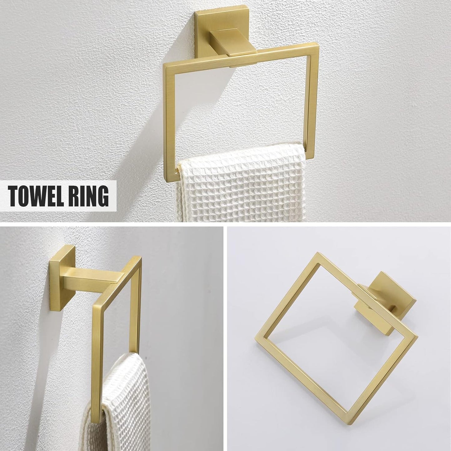 YACVCL 5 Piece Bathroom Hardware Set Brushed Gold, SUS304 Stainless Steel 23.6 Inch Bathroom Towel Holder Set, Brushed Gold Bathroom Accessories, Wall Mounted Towel Holder Set