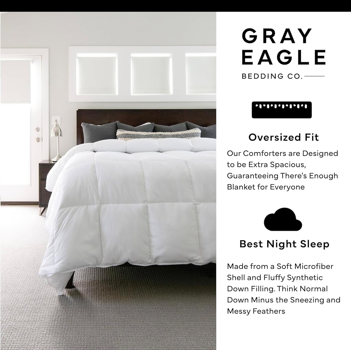 Gray Eagle Oversized King Comforter 108" x 90" – Extra Large Synthetic Down Duvet Insert – Ultra Soft Microfiber, All-Season, Lightweight & Fluffy – Hotel-Quality, Machine Washable, White