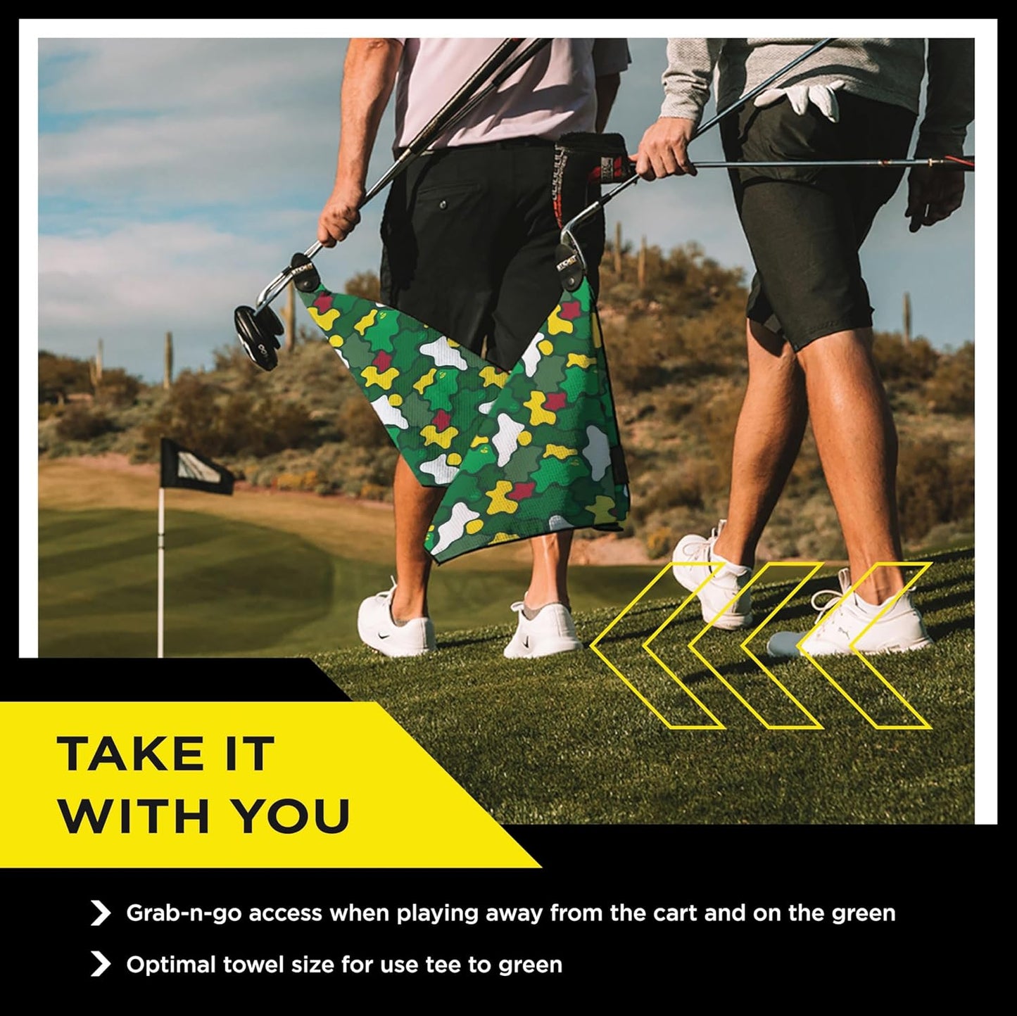 STICKIT Magnetic Golf Towel, Camo Augusta Green | Top-Tier Microfiber Golf Towel with Deep Waffle Pockets | Industrial Strength Magnet for Strong Hold to Golf Carts or Clubs | Golf Greens Camo