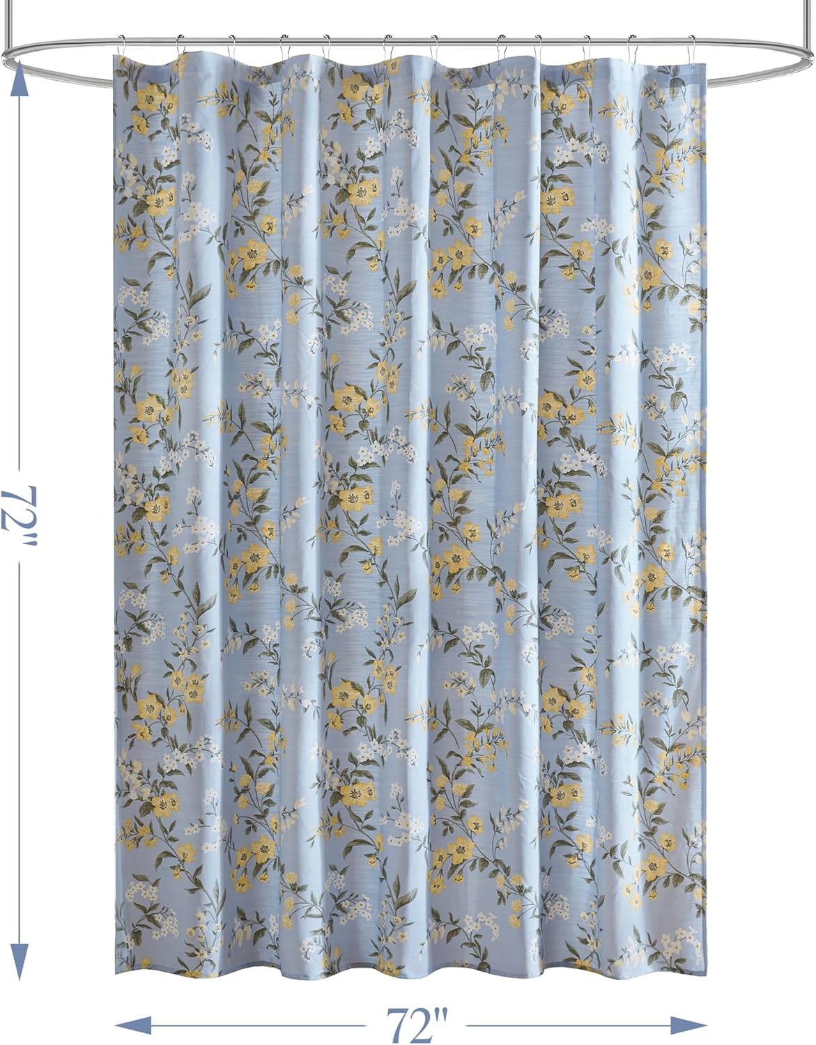 Martha Stewart Meadow Floral Shower Curtain, Cotton-Rich Slub Texture, Timeless Garden Design, Classic to Modern Farmhouse Bathroom Decor, Machine Washable 72"x72", Blue