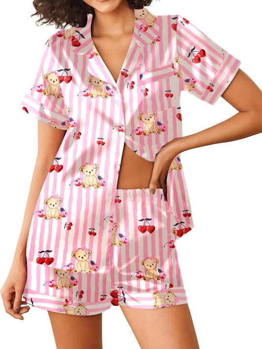 Ekouaer Pajamas for Women Set Silk Satin Pjs Shorts Sleepwear 2 Piece Loungewear S-XXL