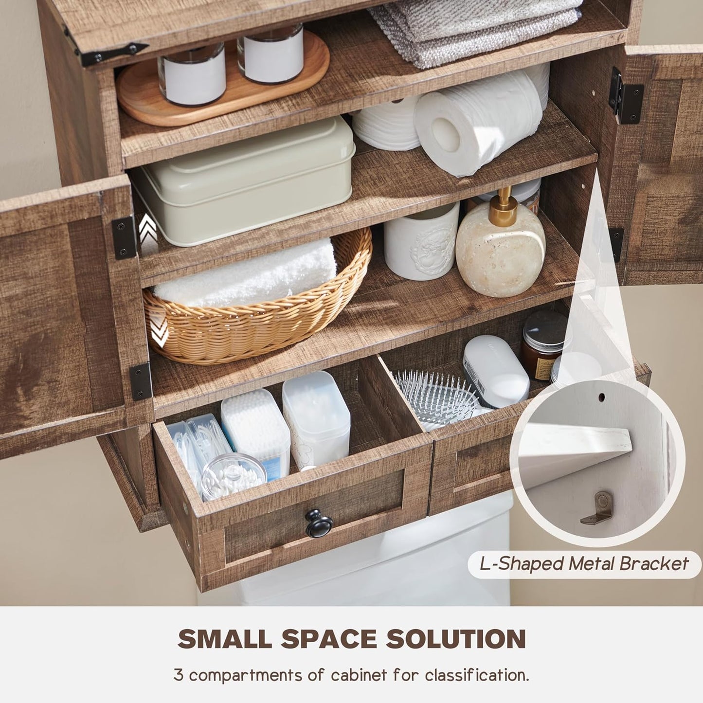 ACCOHOHO Bathroom Wall Cabinet, Farmhouse 24" Wide Medicine Cabinet with Drawer, Adjustable Shelf, Double Barn Doors, Storage Cabinets for Bathroom, Kitchen, Living Room, Rustic Brown