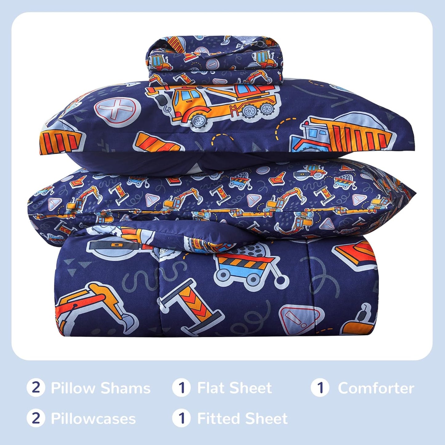 Viviland Kids Full Bedding Sets for Boys, Soft Full Comforter Set with Sheets, 7 Pieces Microfiber Bed in a Bag, Navy Blue Tractor