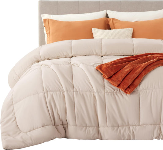 Bedsure Comforter Duvet Insert - Quilted Comforters Oversized King Size, All Season Duvet, GentleSoft Down Alternative Bedding, with 8 Tabs, Gifts for Women/Men, Beige, Oversized King 116 x 98 Inches