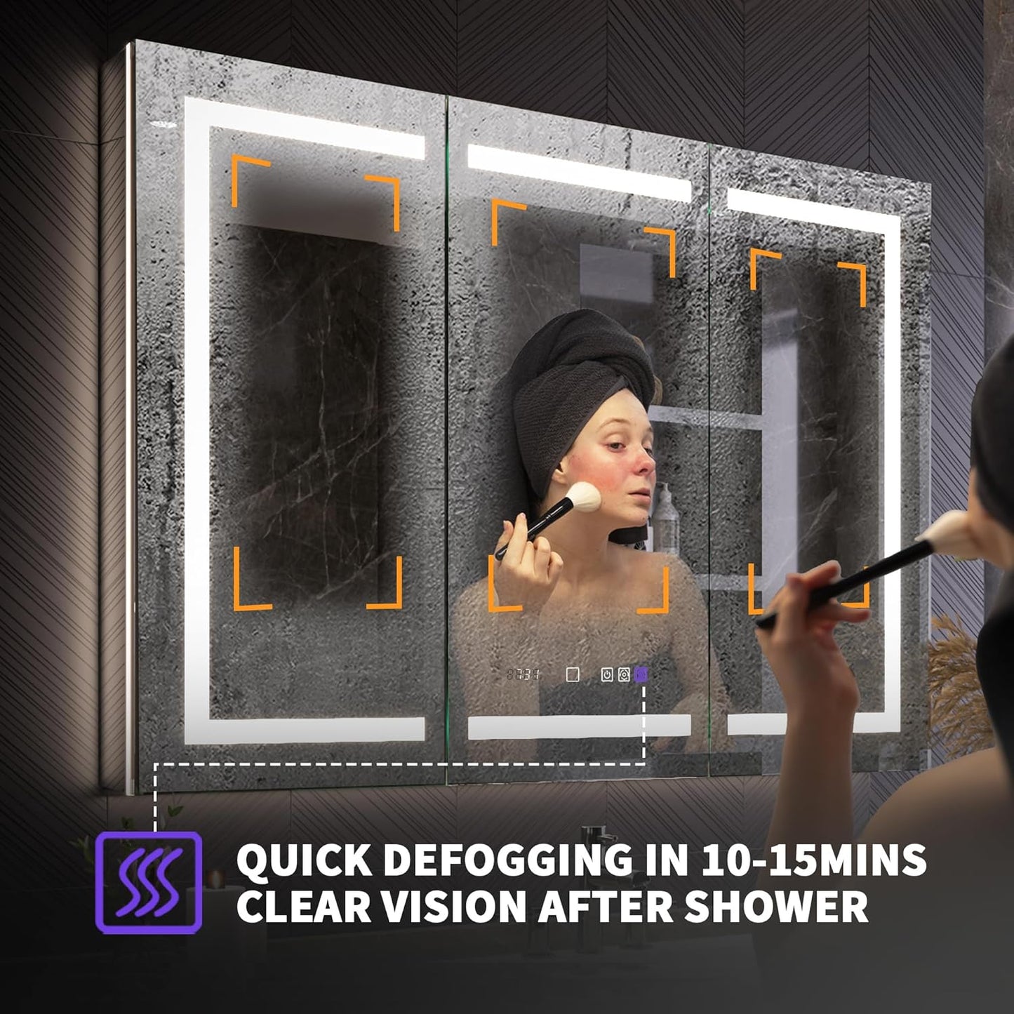 Lighted Medicine Cabinet with Mirror 48"x36" Recessed LED Medicine Cabinet Mirror, Front&Backlit, Anti-Fog, Stepless Dimming, 3-Color Temperatures, Magnifier, 2 Outlets, Storage Shelves, ETL Certified