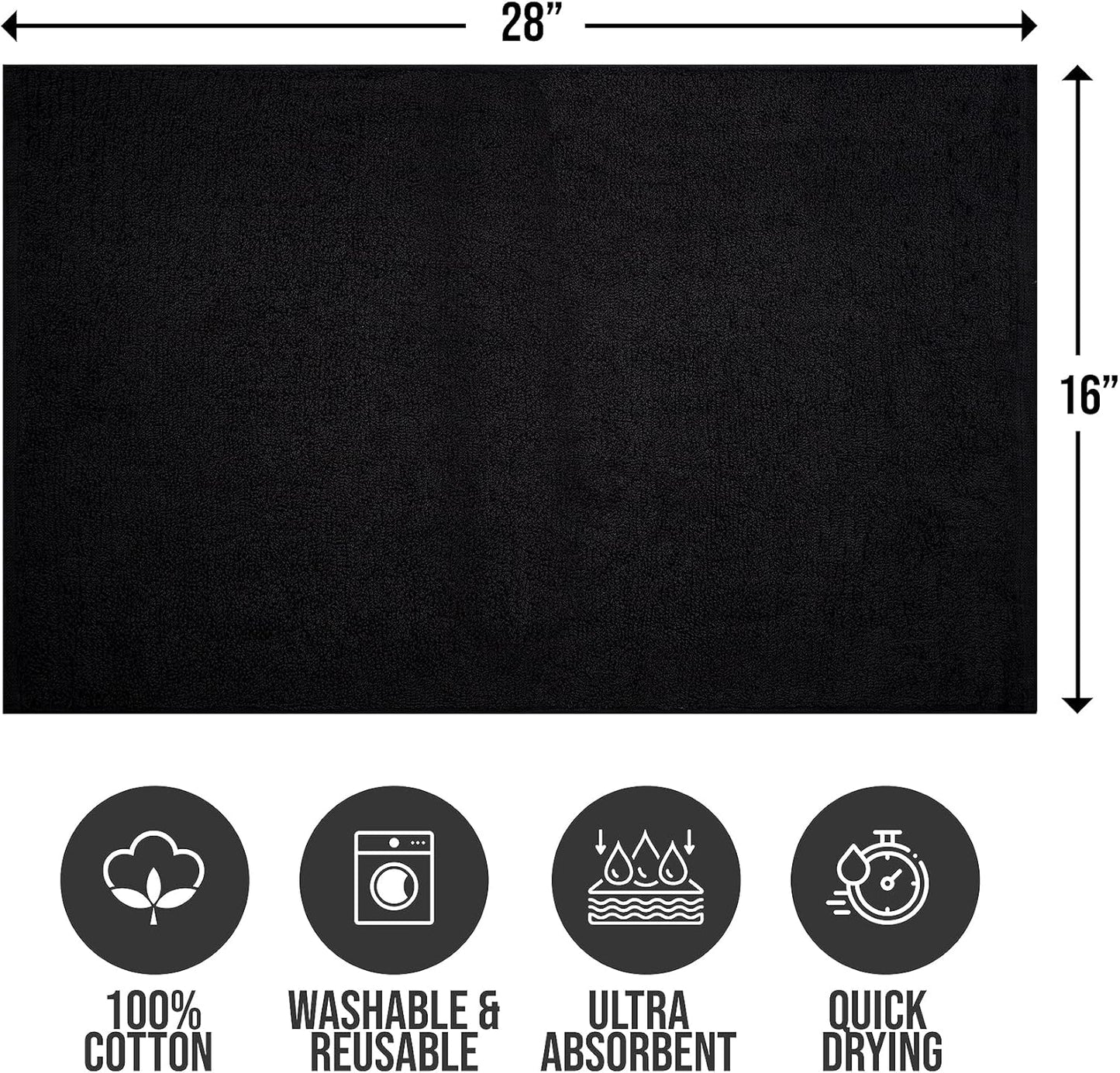 Softolle Salon Towels – Pack of 24 (16"x27") 100% Cotton Ring Spun (Not Bleach Proof) Ultra Soft, Highly Absorbent Hand Towels – Bulk for Spa, Gym & Salon (Black)