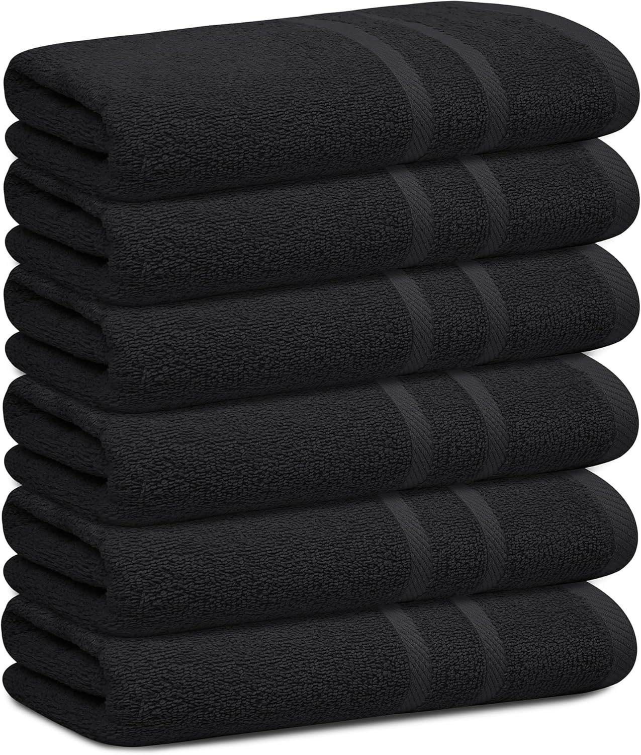 Looperry 6 Pack Small Bath Towel Set - 100% Cotton 23x46 Shower Towels in 450 GSM. Lightweight & Absorbent Quick Dry Gym Towel for Showering, Pet Drying, Spas & Salons. Terry Ringspun Towels (Black)