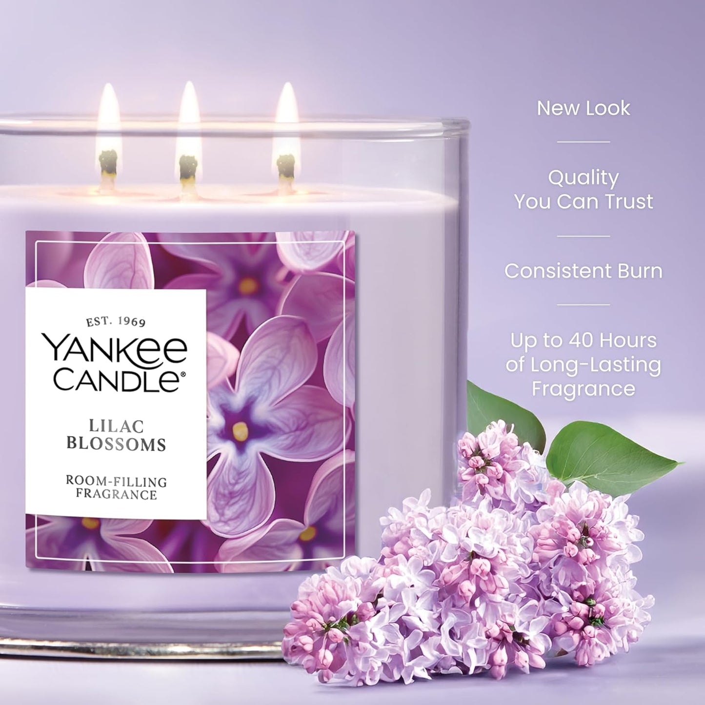 Yankee Candle Lilac Blossoms, Scented Candle, 14.5oz 3-Wick Candle Jar with up to 40 Hours Burn Time, Giftable