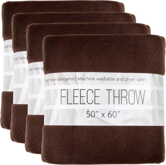 (24 Pack) Bulk Fleece 50x60 Throw Blankets for Wedding Favors, Homeless Women, Men, Homes, Bed, Sofa, Couch, Office, Pet Blankets, Travel | Soft Warm Lightweight Throw Blankets in Bulk (Brown)