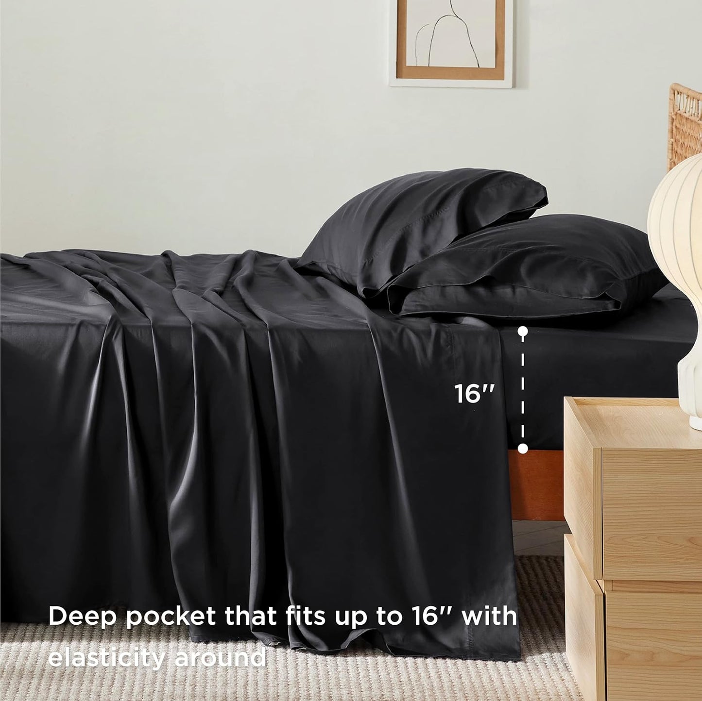 Bedsure Cooling Sheets Twin XL, Rayon Derived from Bamboo, Breathable & Soft Twin XL Sheet Sets, Deep Pocket Up to 16 Inches, Hotel Luxury Silky Dorm Bedding for Hot Sleepers, Black