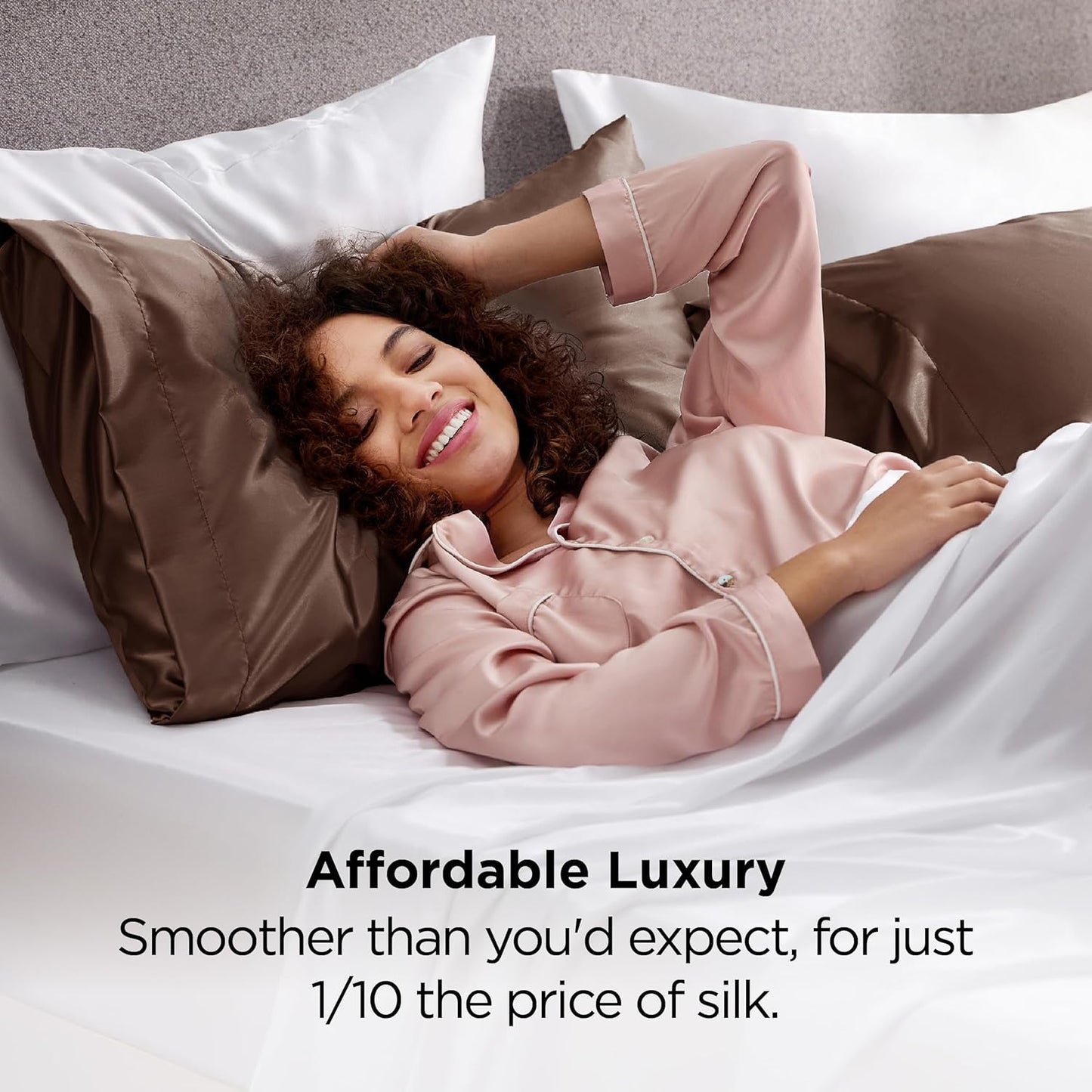 Bedsure Satin Pillowcases, Similar to Silk Pillow Cases Queen Size Set of 2, Pillow Case for Sleeping Women with Envelope Closure, Gifts for Women Men, Brown, 20x30 Inches, 2pcs