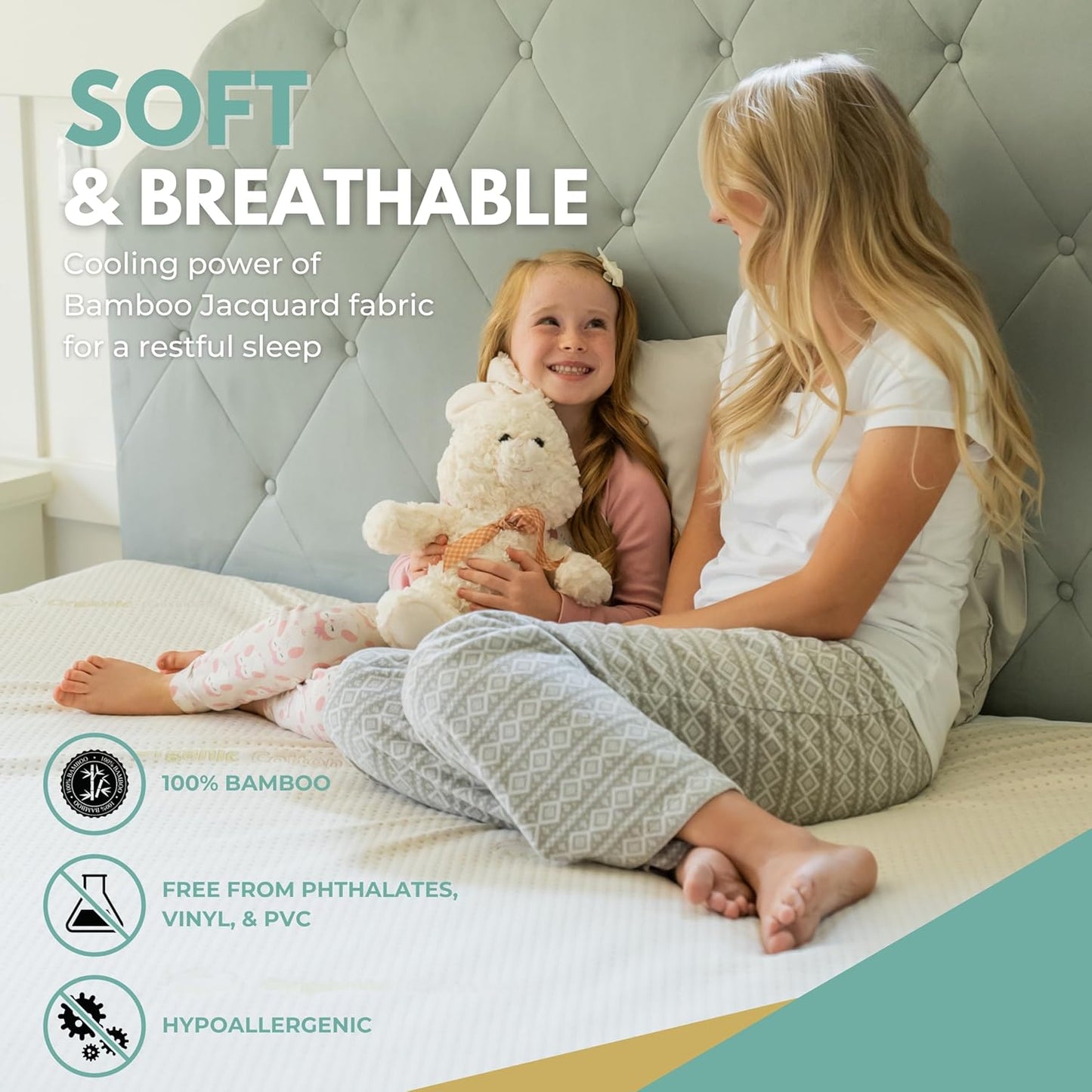 King Size 78x80” Premium Bamboo Waterproof Mattress Protector, 100% Viscose from Bamboo, Hypoallergenic, Cooling Mattress Pad Cover, Soft & Breathable Fitted Sheet Style up to 18" Deep - Rest Line