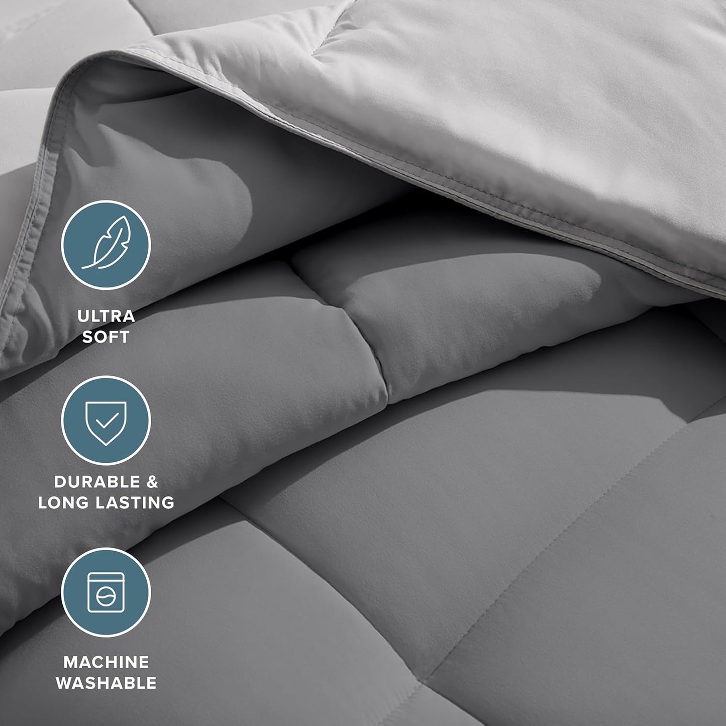 Bare Home Queen Comforter - Reversible Colors - Goose Down Alternative - Ultra-Soft - Premium 1800 Series - All Season Warmth - Bedding Comforter (Queen, Grey/Light Grey)