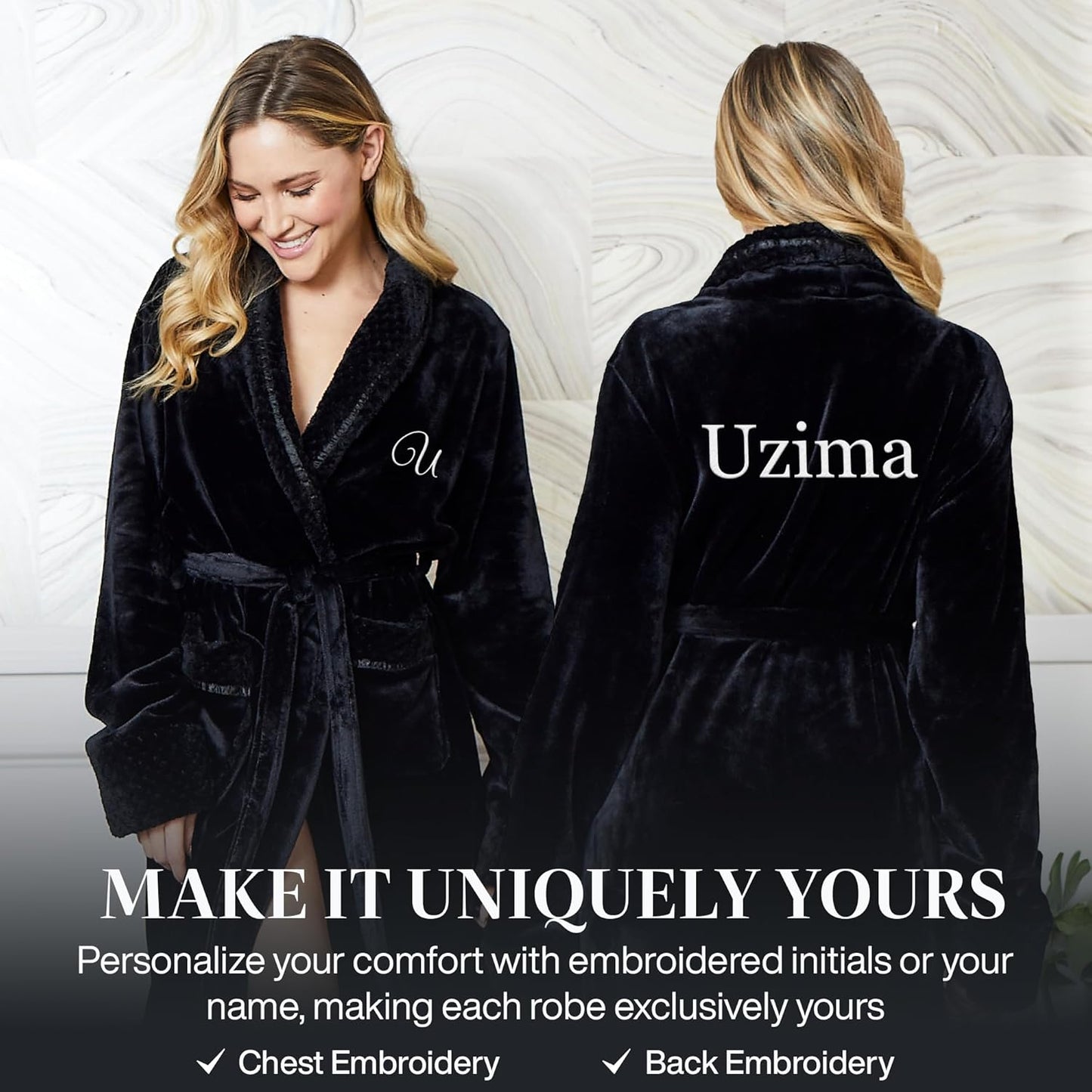 Lotus Linen Plush Robes for Women - Soft Bathrobe, Custom Monogram, Warm Fleece Robe with Pockets
