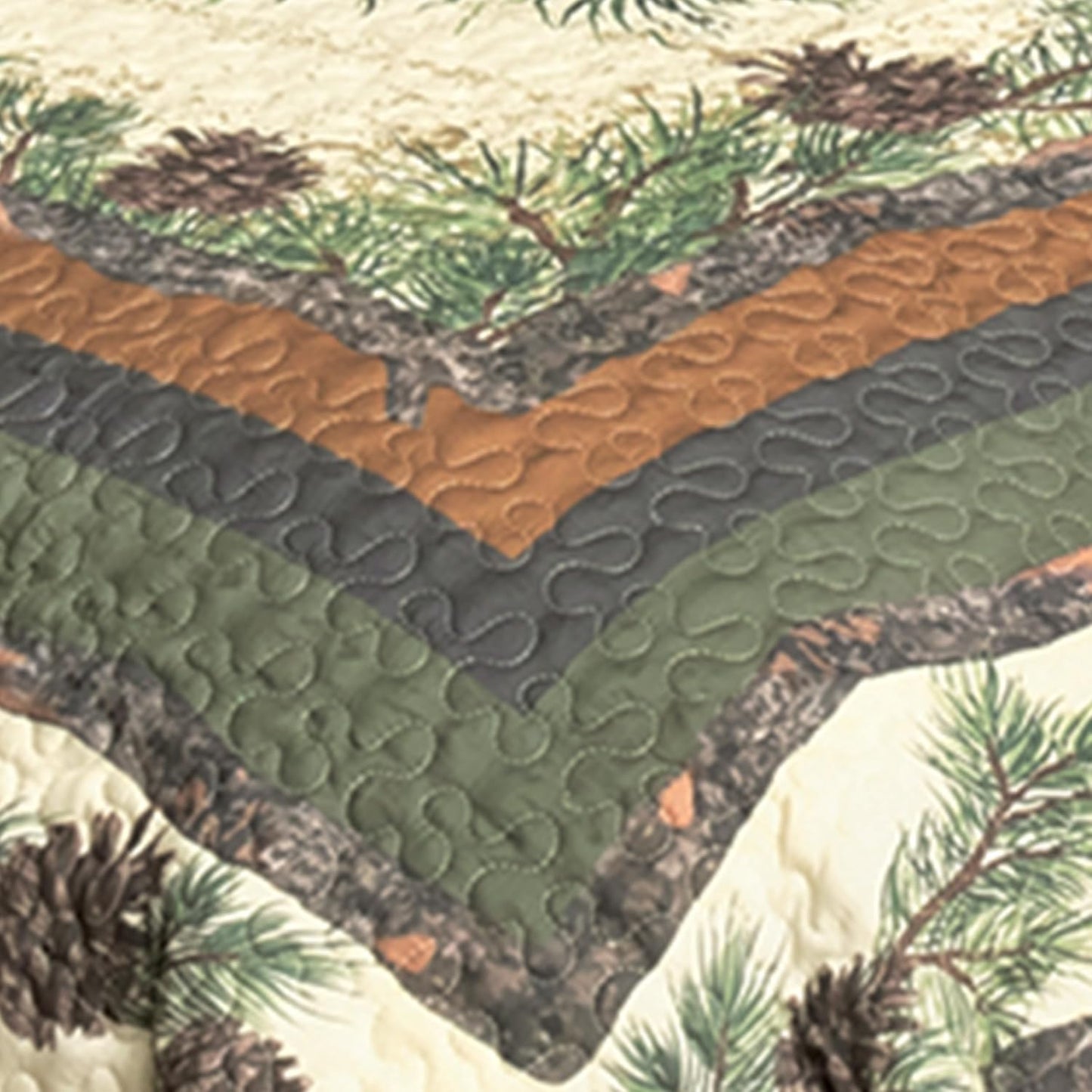 BLACK FOREST DECOR Woodland Pinecones Quilt Bed Set - King, Rustic Lodge Pinecone Quilt Bedding - 110" x 96"