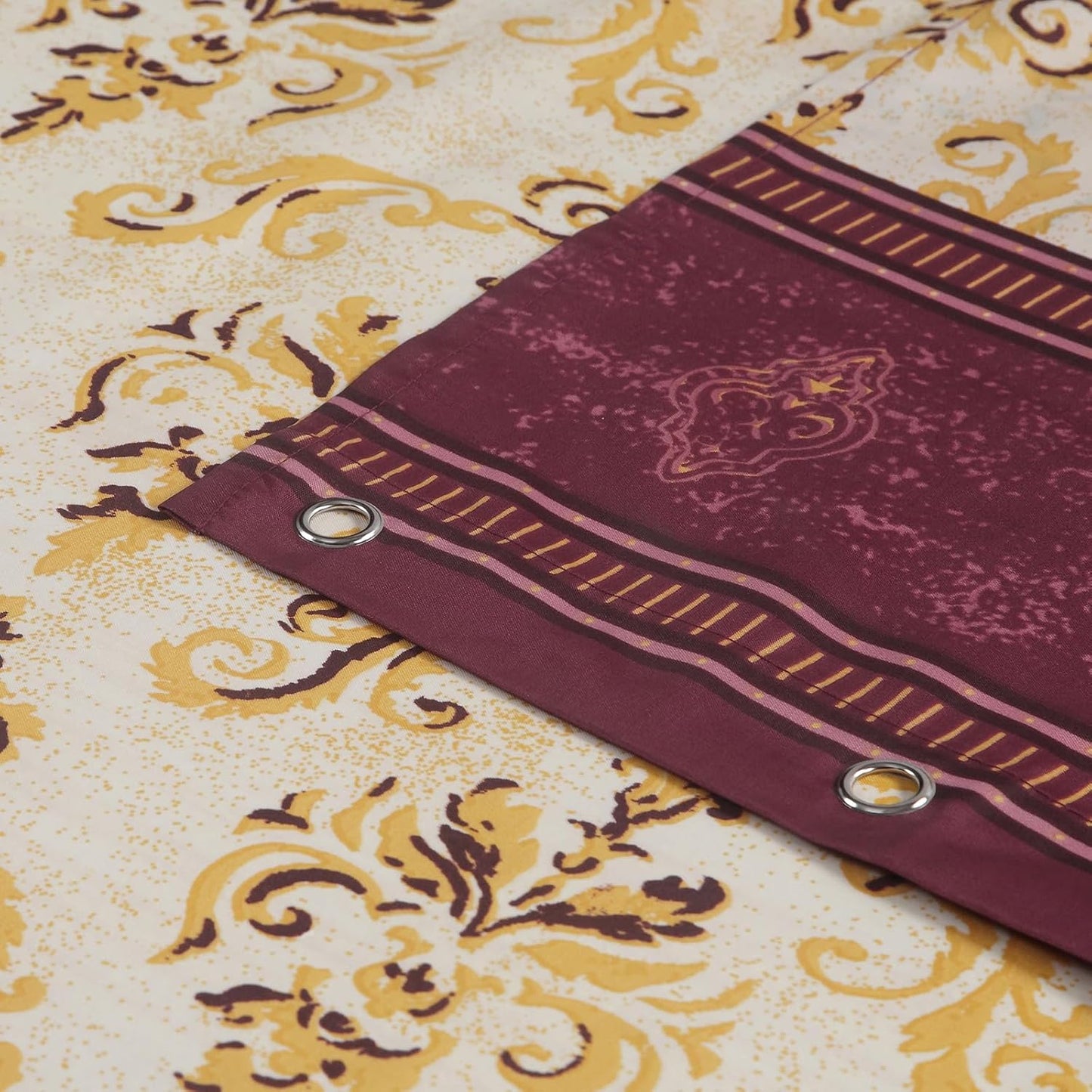 Stall Fabric Shower Curtain, Burgundy and Gold Damask Print Narrow Cloth Shower Curtains for Bathroom, Classic Baroque Bathroom Small Curtains, 54" W x 72" H