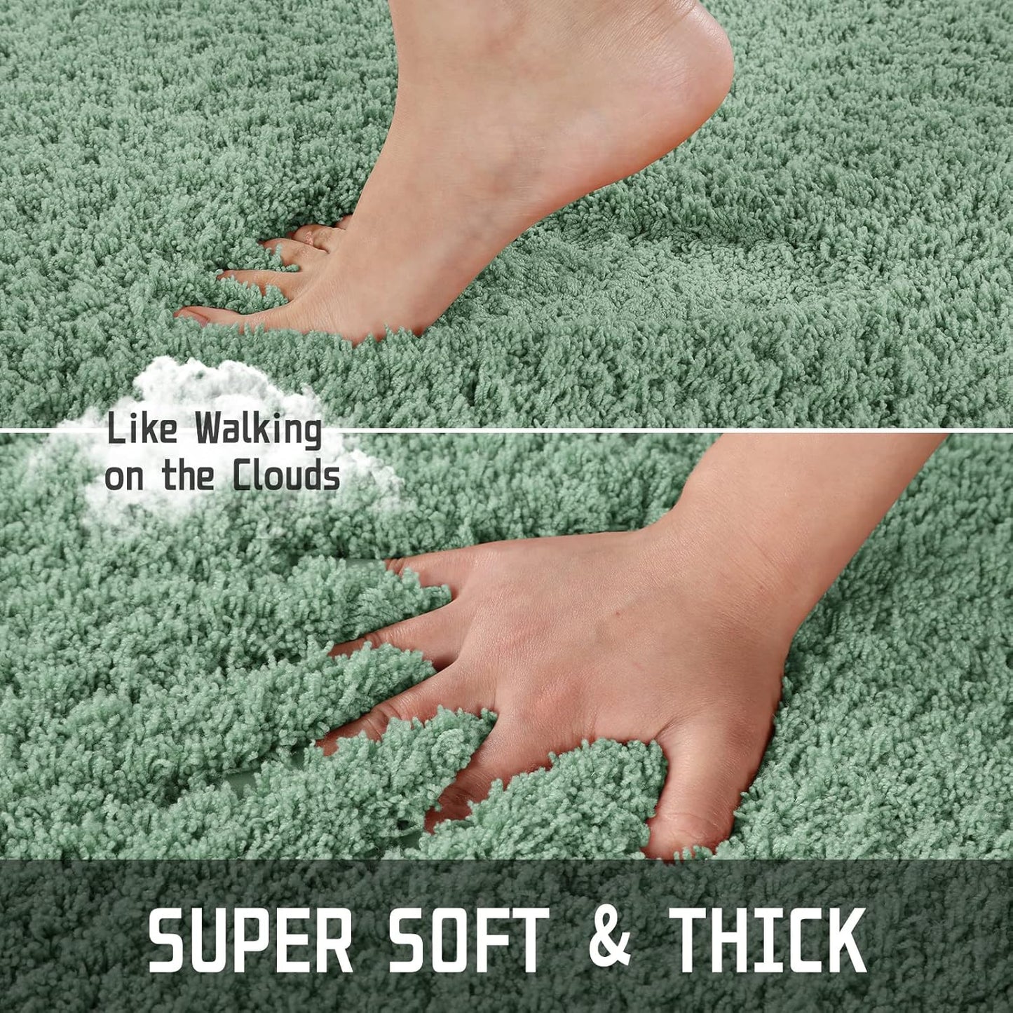 Yimobra Fluffy Plush Bath Rug, Super Shaggy Soft Comfortable Non Slip, Water Absorbent Microfiber Bath Mat, Dries Quickly, Machine Washable Thick Bathroom Rugs for Shower, 70"x 24", Pure Light Green
