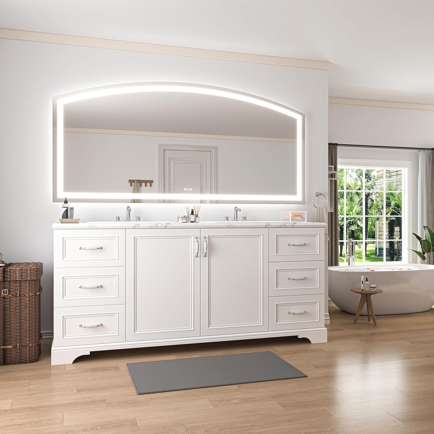 Hasipu 77x36 Inch LED Bathroom Mirror Arch Vanity Mirror with Lights Frontlit Smart Touch Sensor Dimmable 3 Colors Temperature Shatterproof Wall-Mounted Vanity Mirror Metal Frame