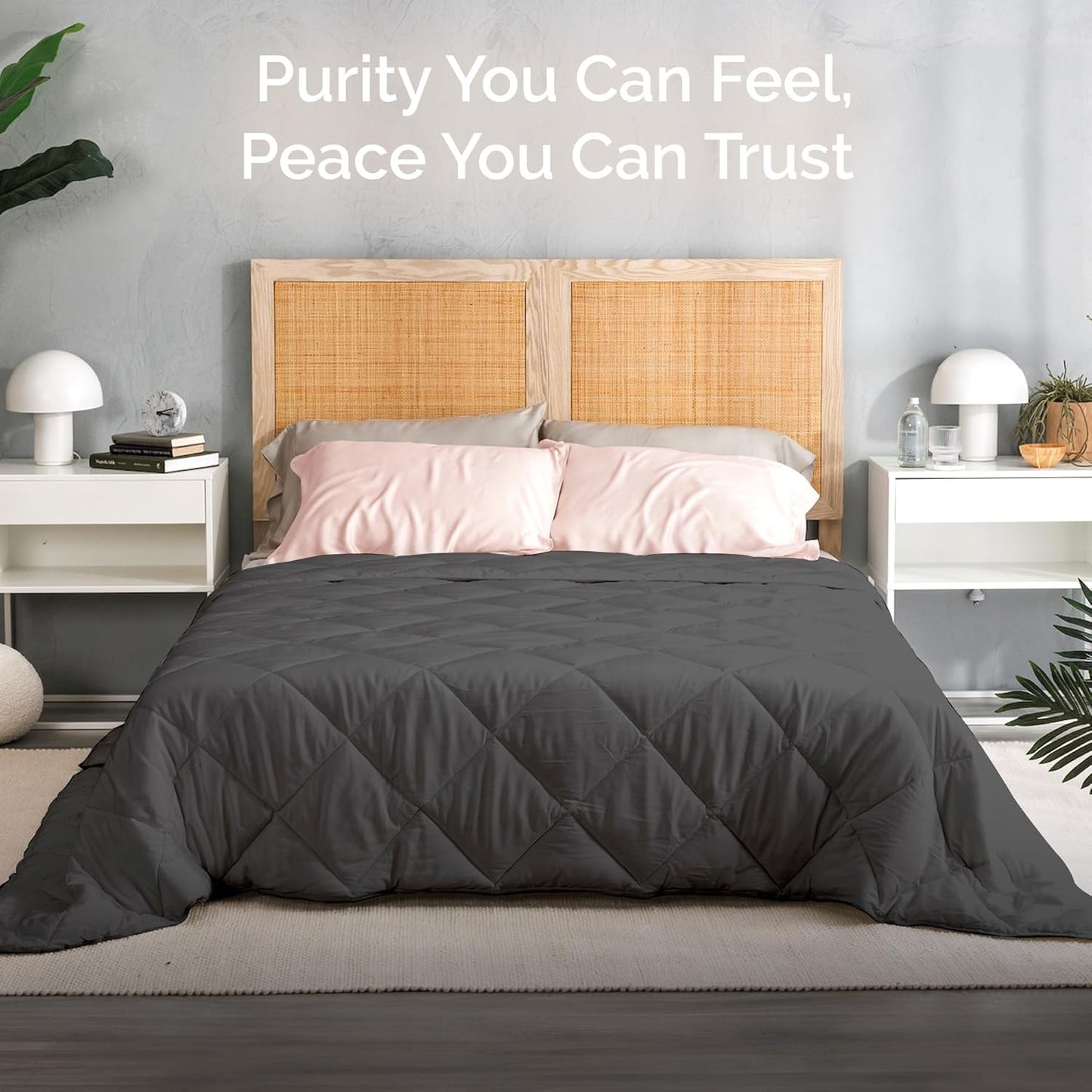 100% Viscose Derived from Bamboo Comforter, Cooling Comforter, Duvet Insert, Breathable, Extra Fluffy, Lightweight Comforters, Charcoal - Oversized King