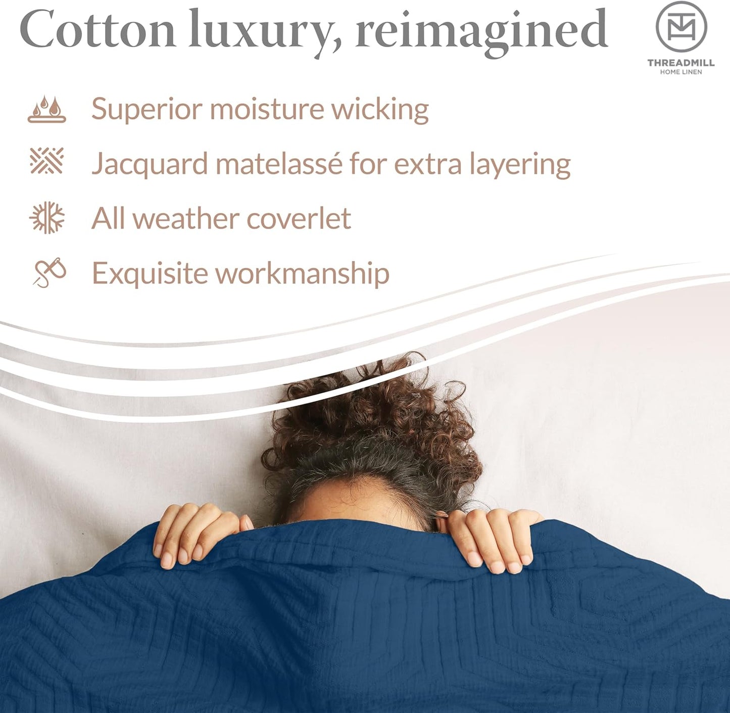 Threadmill Luxury Cotton Blankets for Twin Size Bed | All-Season 100% Cotton Twin Blanket for Bed | Aster Jacquard Lightweight, Soft & Cozy Coverlet, 350GSM, 68 x90 inches | Folkstone Blue