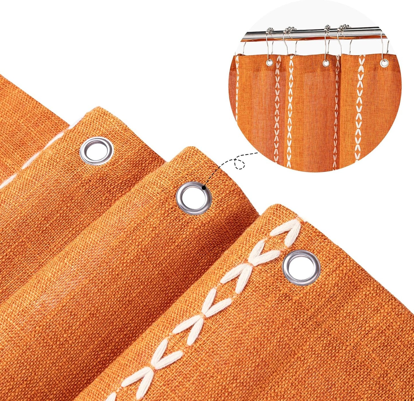 MitoVilla Boho Extra Long Shower Curtain 72 x 96, Orange Modern Farmhouse 96 inch XL Polyester Linen Texture Tassel Fabric Shower Curtain Set with Hooks for Cottagecore Country Bathroom Decor,Orange