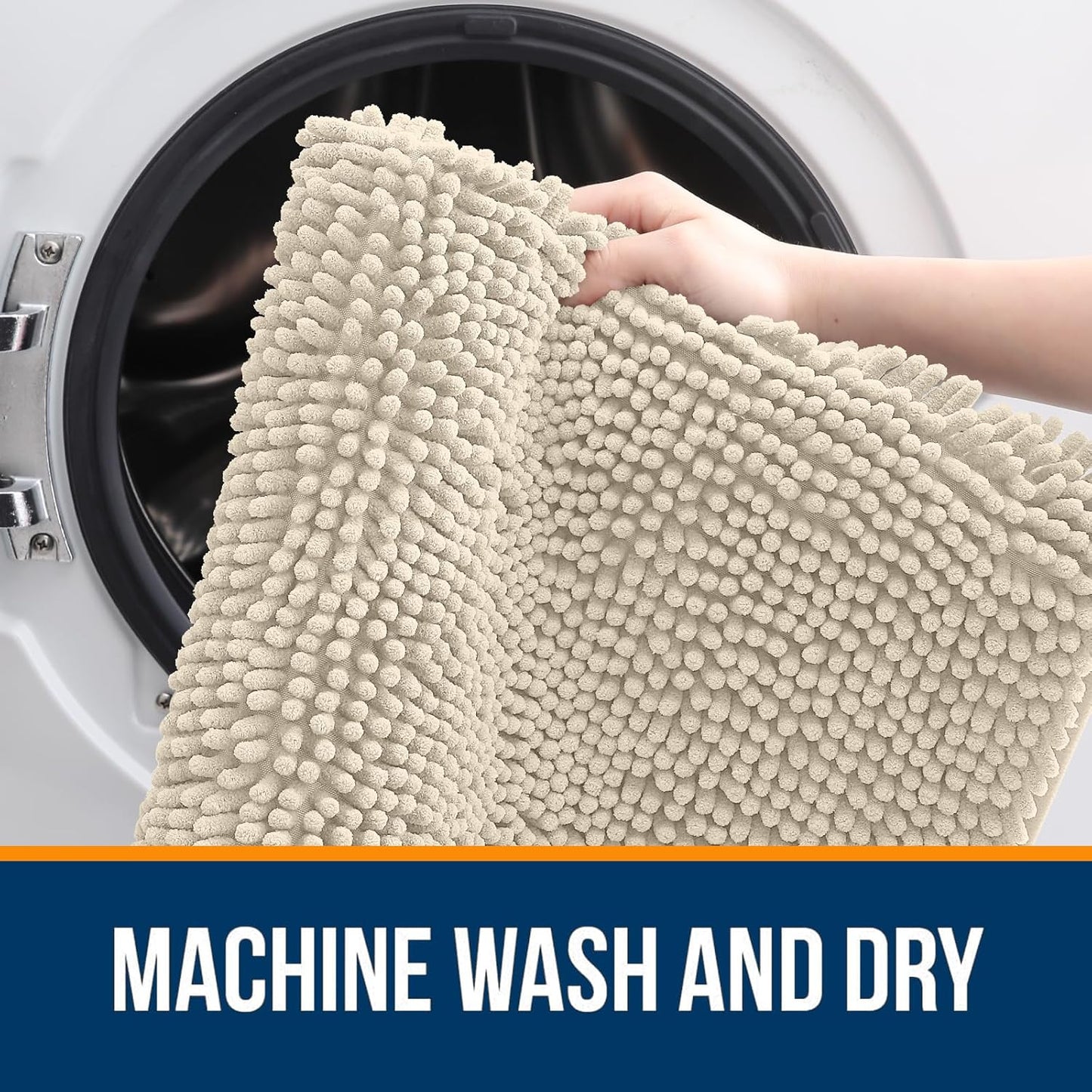 OLANLY Bathroom Rugs 44x24, Extra Soft Absorbent Chenille Bath Rugs, Rubber Backing Quick Dry, Machine Washable Bath Mats for Bathroom Floor, Tub and Shower, Home Decor Accessories, Sand