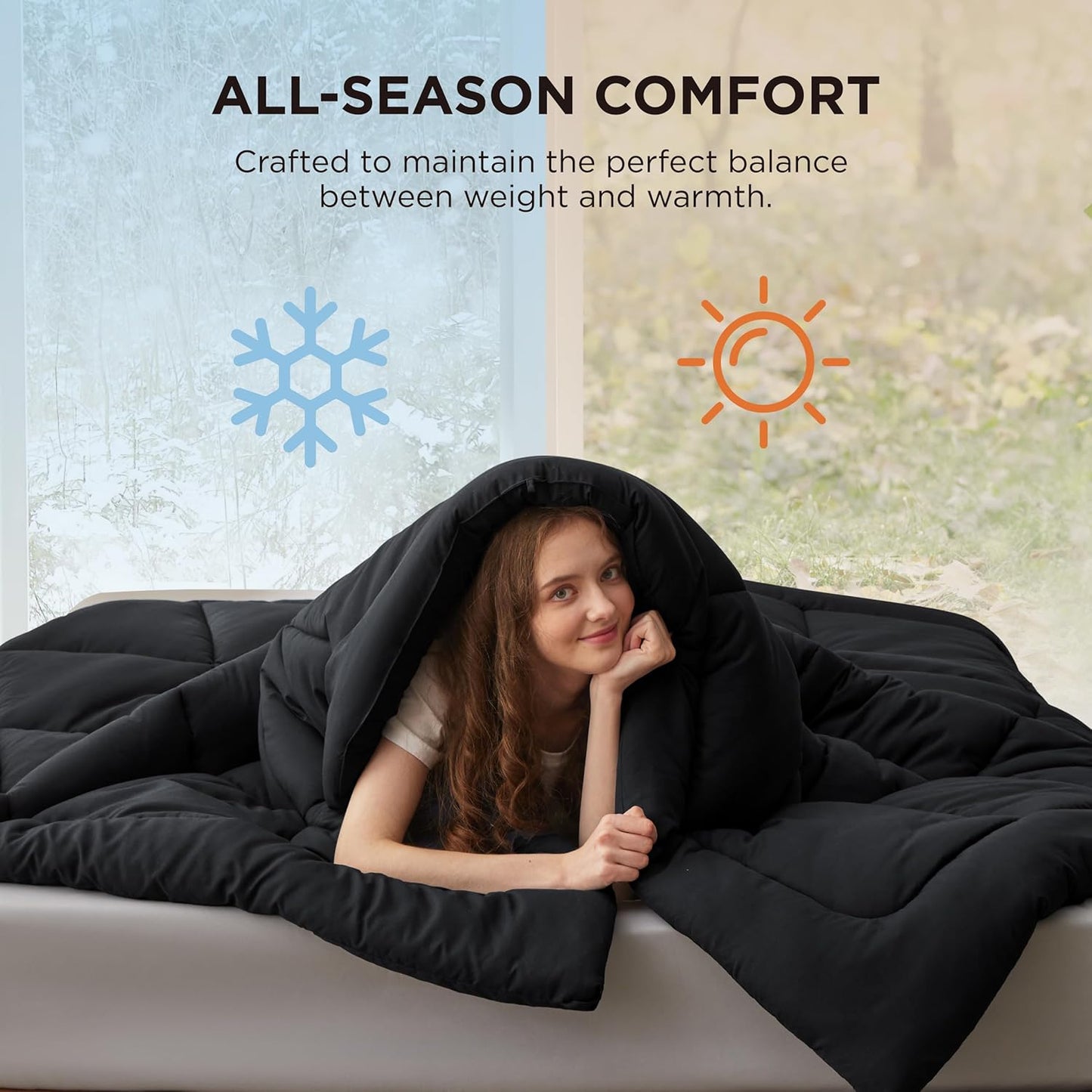 Bedsure Comforter Duvet Insert - Quilted Comforters King Size, All Season Duvet, GentleSoft Down Alternative Bedding, with 8 Tabs, Gifts for Women/Men, Black, King 90 x 102 Inches