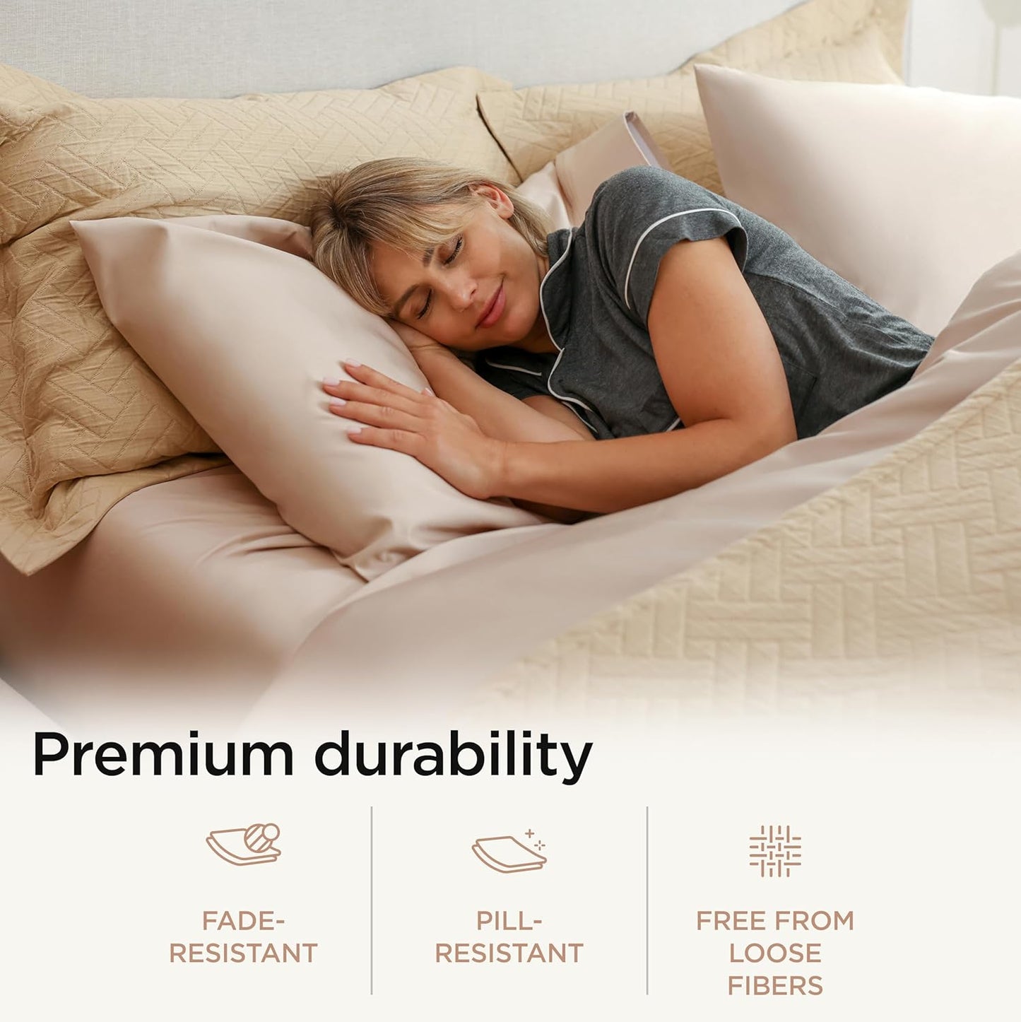 Threadmill Supima Cotton Sheets, 1000 Thread Count Soft 100% Cotton Sheets for Cal King Size Bed, 4 Pc Beige Cal King Bed Sheet Set, 5-Star Hotel Quality, Elasticized Deep Pocket Cal King Sheet