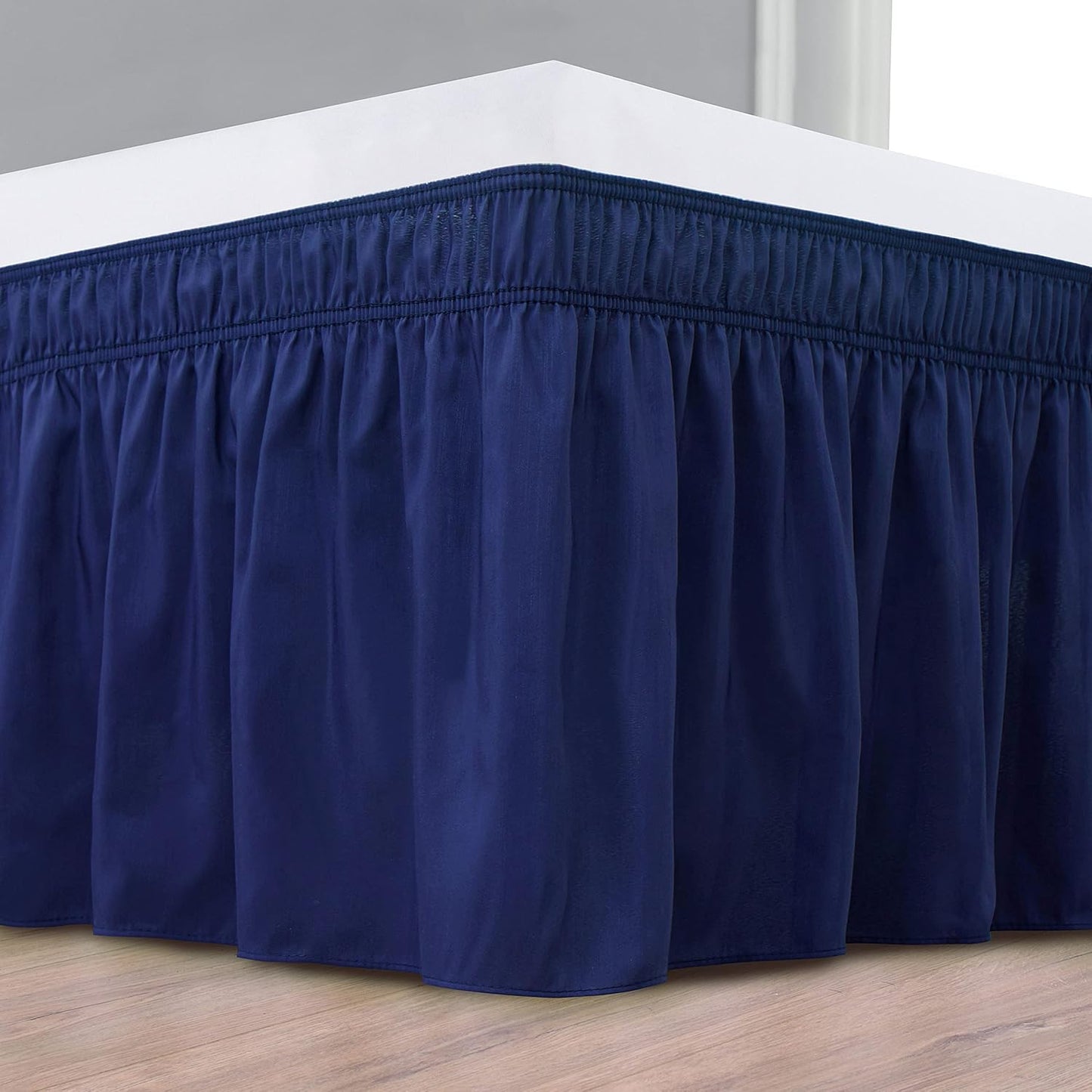 Biscaynebay Wrap Around Bed Skirts for Full & Full XL Beds 19" Long Drop, Navy Adjustable Elastic Dust Ruffles Easy Fit Wrinkle & Fade Resistant Silky Luxurious Fabric Solid Machine Washable