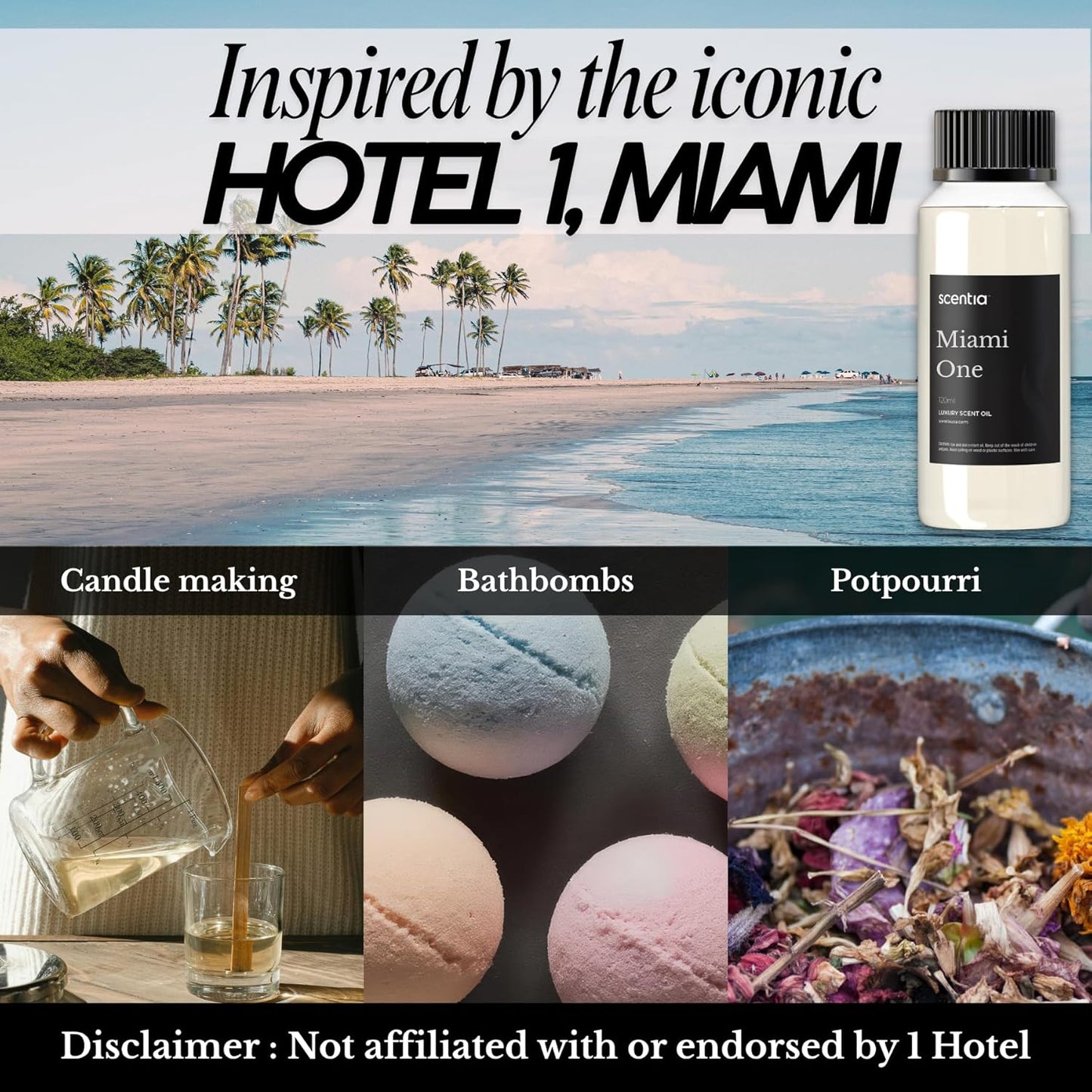 Scentia Miami One Diffuser Oil 120 ml – Aromatherapy Fragrance Oil Inspired by 1 Hotel® Miami Beach – Lemon & Sandalwood Essential Oil Blend for Diffusers – Made in USA – Holiday & Christmas Gift