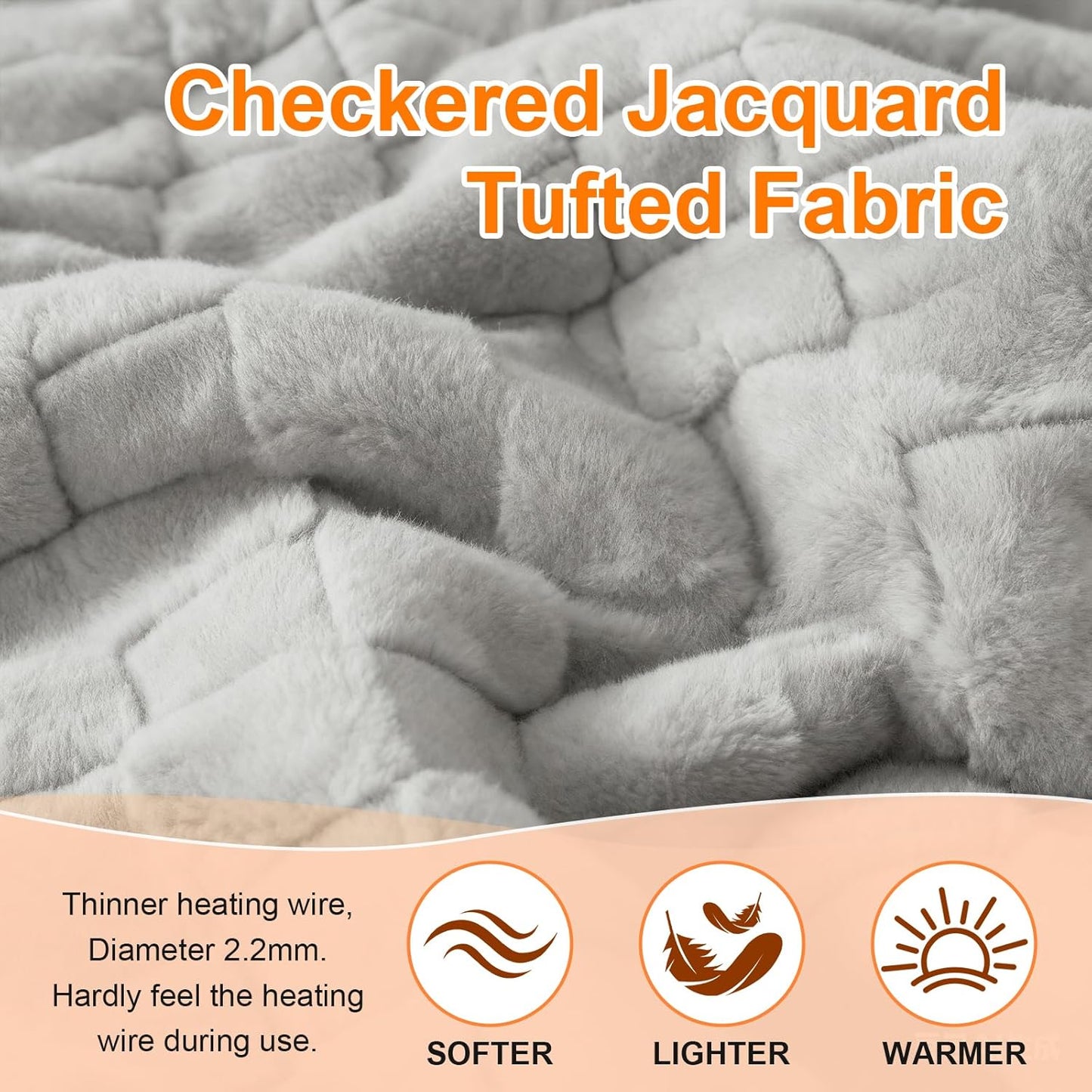 Electric Heated Blanket Full Size - Jacquard Checkered Sherpa 72"x84" Fast Heating Bed Blankets with 6 Heating Levels & 10 Hours Auto Off, Over-Heat Protection ETL, Light Gray