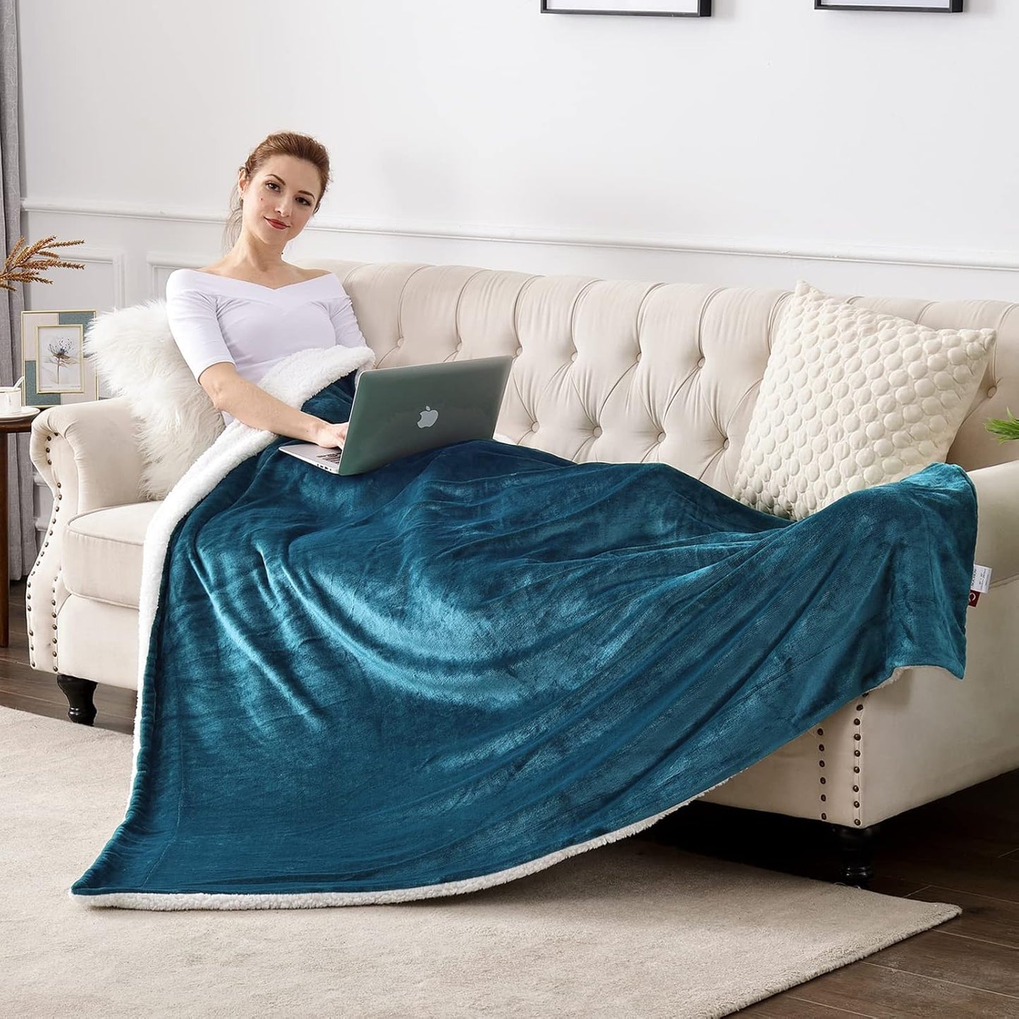SOCHOW Sherpa Fleece Throw Blanket, Double-Sided Super Soft Luxurious Plush Blanket Throw Size, Blue Coral, 50x60 inches