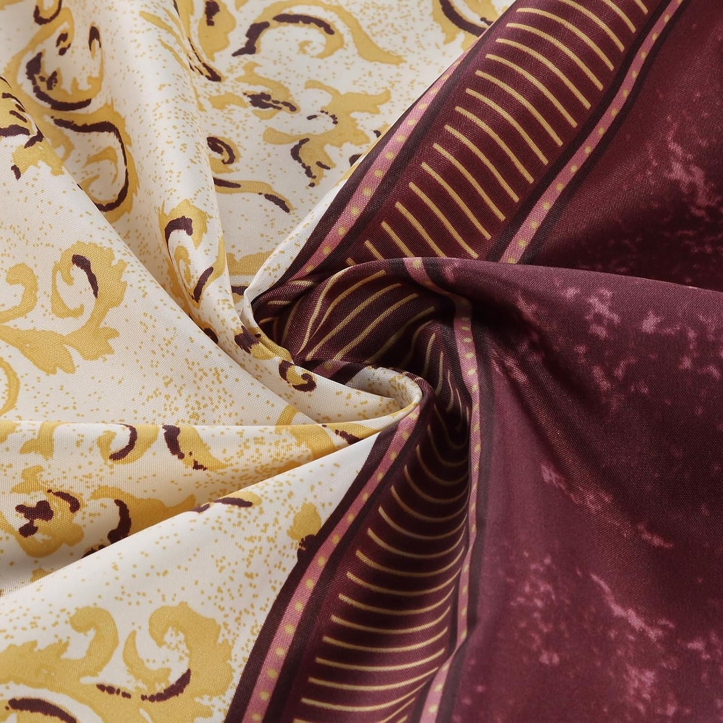 Fabric Shower Curtain, Burgundy and Gold Damask Print Shower Curtains for Bathroom, Classic Baroque Bathroom Curtains, 62" W x 72" H