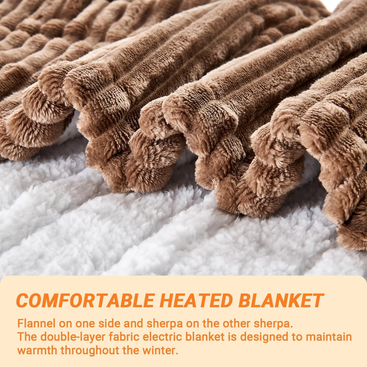 Heated Blanket Electric Full, Soft Flannel Heating Blanket with 8 Hours Auto Off 10 Fast Heating Levels Machine Washable Sherpa Heated Blanket with Overheating Protection