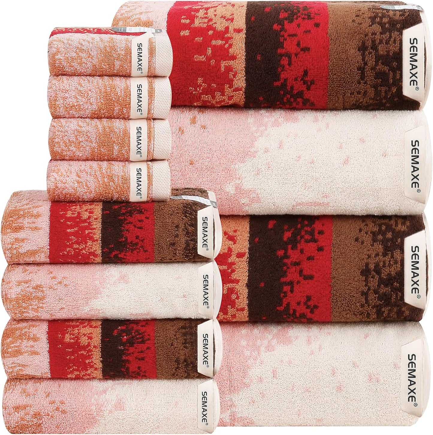 SEMAXE 12-Piece Family Bathroom Towel Set - 100% Cotton, 4 Bath Towels, 4 Hand Towels, 4 Washcloths, Ultra-Soft and Super Absorbent, Lighter Weight