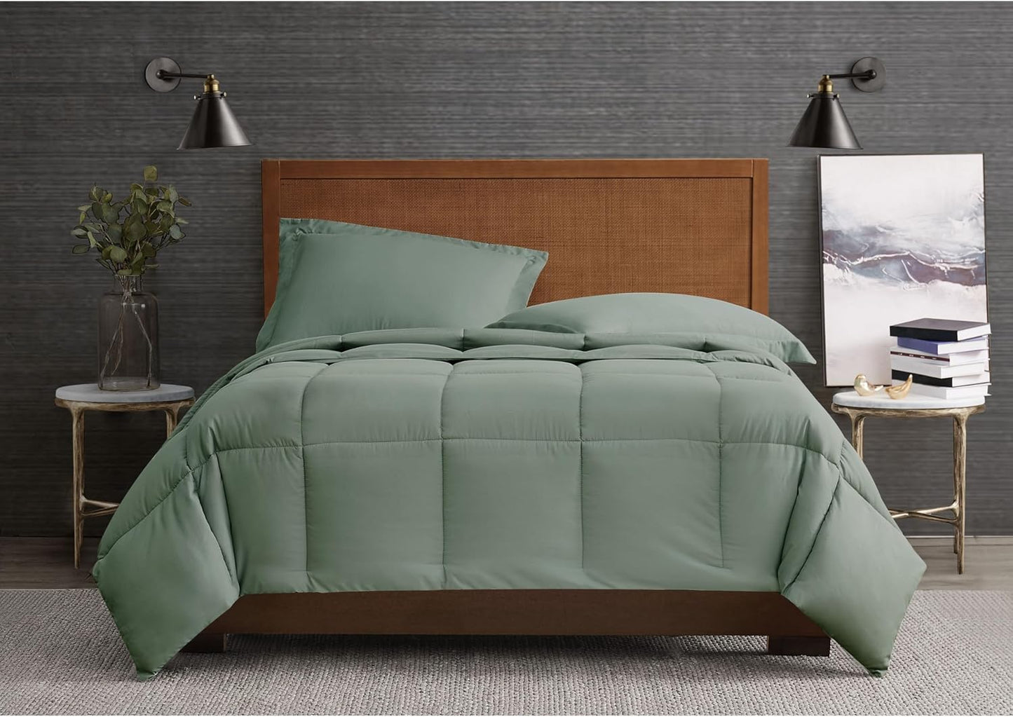 London Fog Garment Washed Solid Comforter Set Green Microfiber 3-Piece Full/Queen Comforter Set, Solid Themed, Adult and Teen, Oeko-TEX Certified