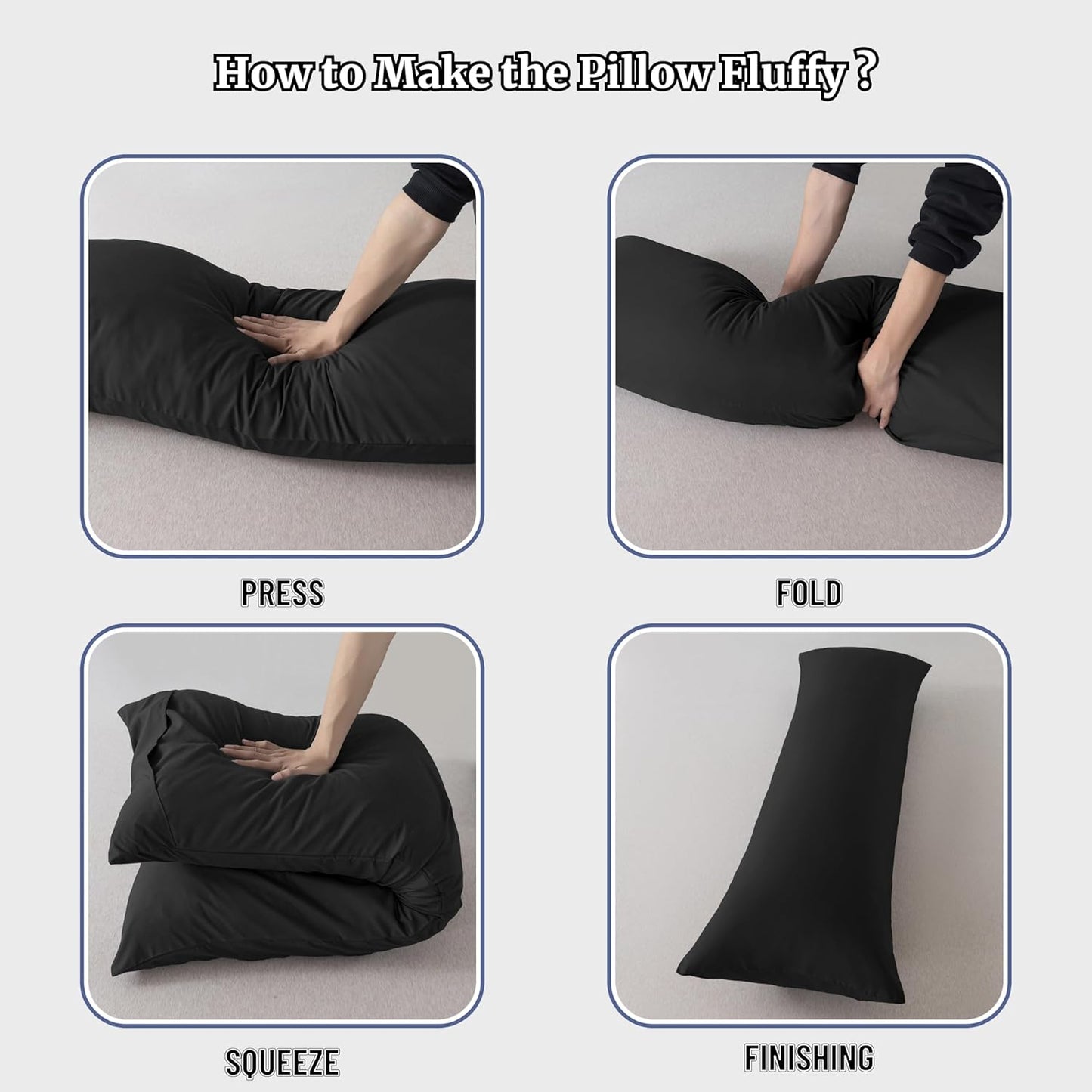 Ubauba Memory Foam Body Pillow with Cover, Full Large Body Pillows Insert for Adults with Envelope Closure Pillowcase, Firm & Fluffy Long Bed Pillows for Sleeping (20x54 inch, Pitch Black)