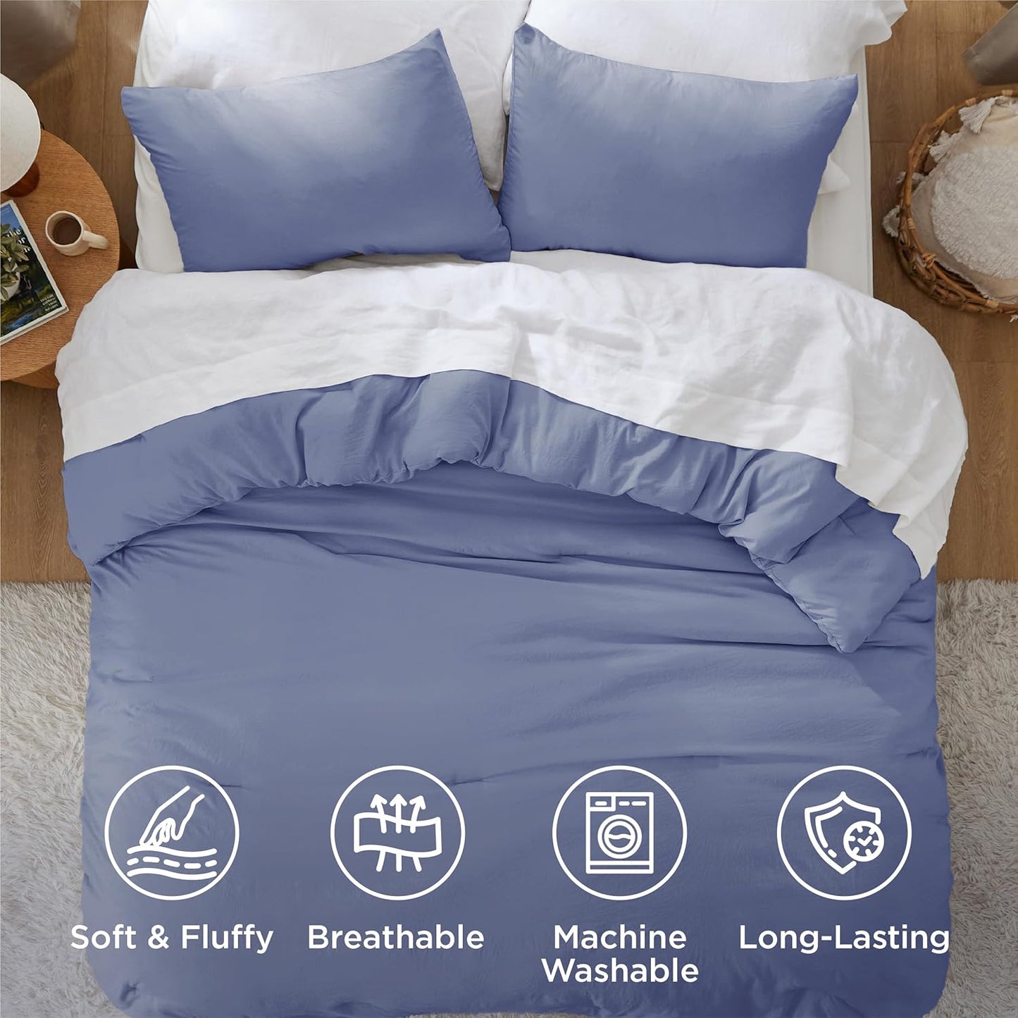 Bedsure King Size Comforter Set, Blue Soft Prewashed Bedding for All Seasons, 3 Pieces GentleSoft™ Warm Down Alternative Bed Set, 1 Lightweight Comforter (104"x90") and 2 Pillowcases (20"x36")