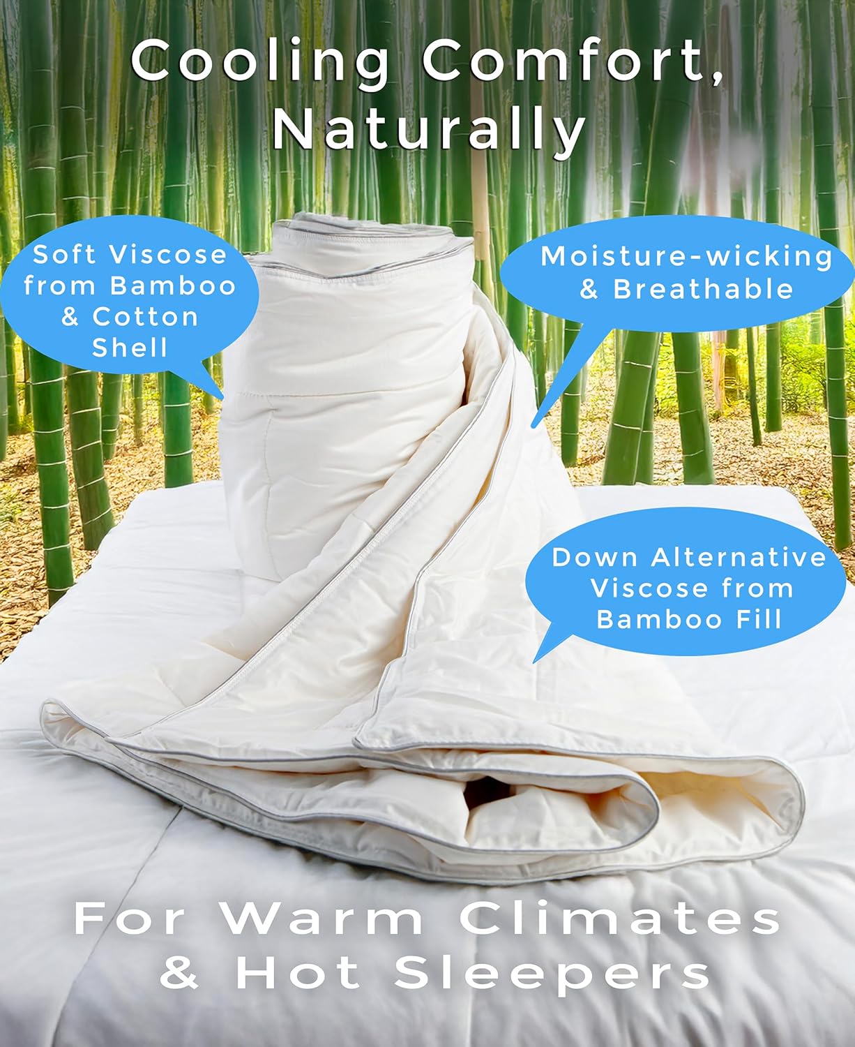 Cooling Comforter, Fill 100% Viscose from Bamboo, Cover 60% Viscose from Bamboo 40% Cotton, Lightweight Duvet Insert, Breathable Summer Quilt, 111x94 inches, King Size