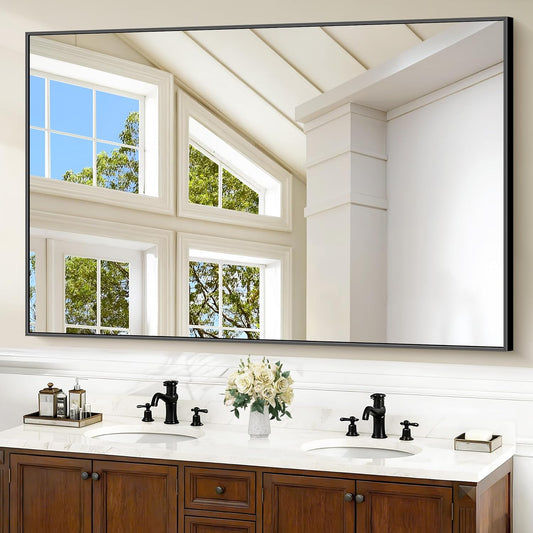 40x60inch Black Bathroom Mirror, Black Rectangle Mirror with Frame, Large Rectangular Wall Mirrors for Bathroom, Living Room, Hair Salon, Big Farmhouse Mirror Hang Horizontal/Vertical