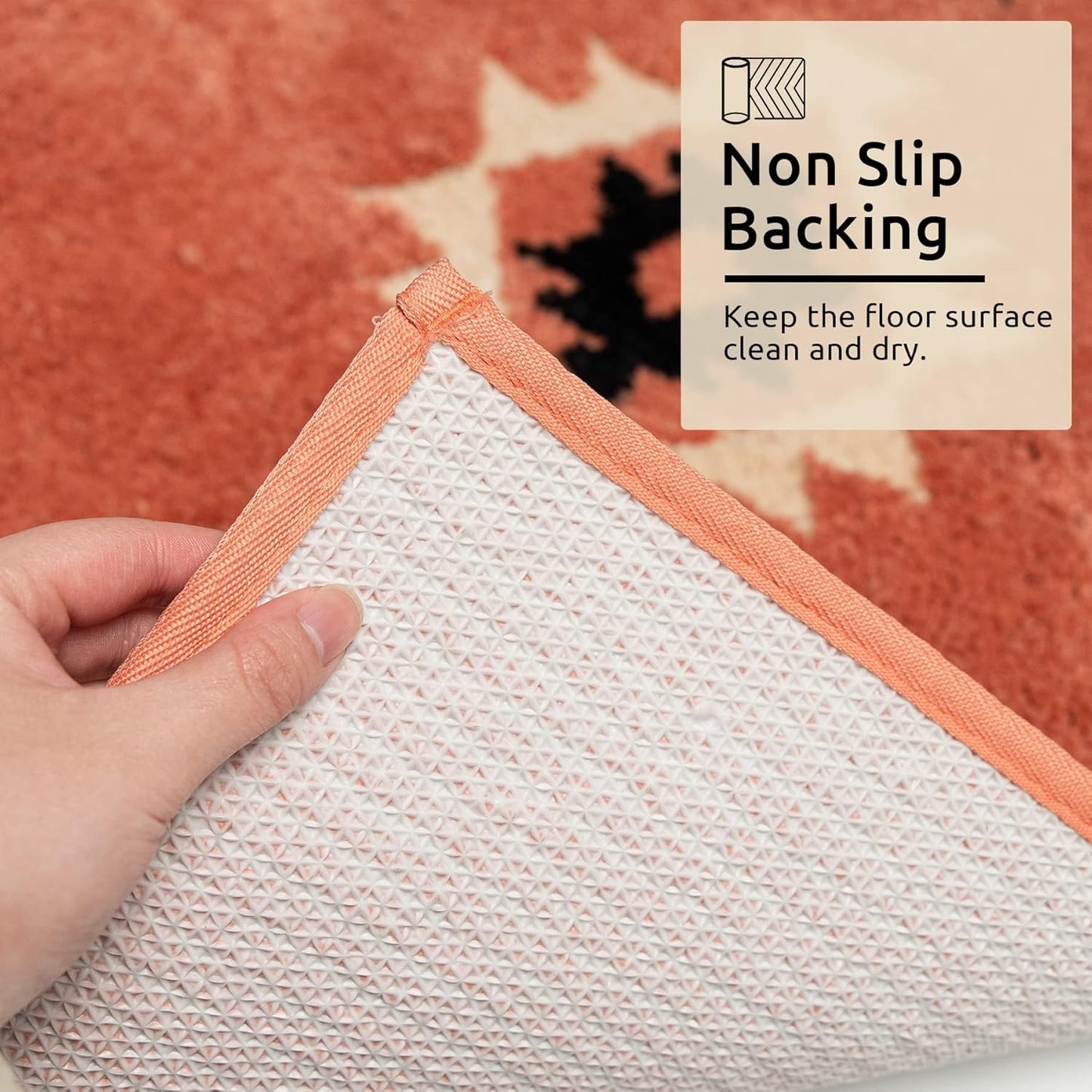 DEXDE Boho Bathroom Rugs Coral Red Bath Mat Non Slip Western Geometric Bath Rug Luxury Soft Absorbent Carpet for Bathroom Shower Kitchen Entryway Farmhouse Decor 24x36