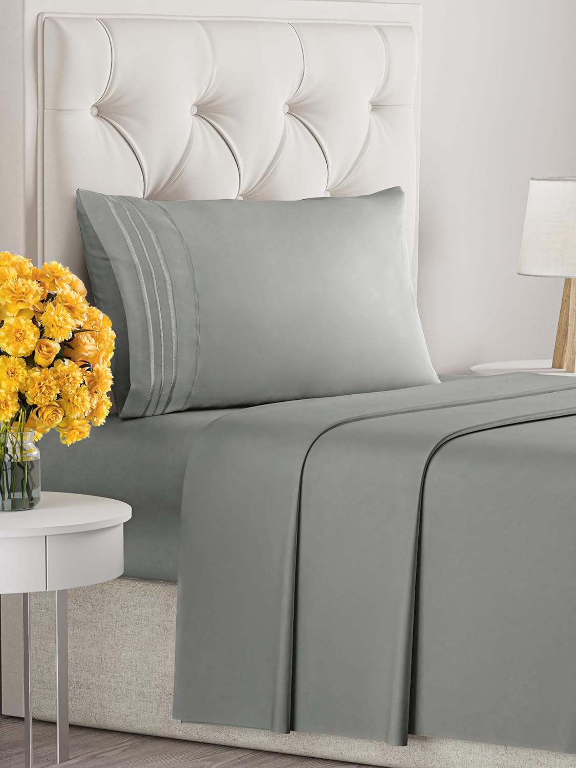 Twin XL Size 3 Piece Sheet Set - Extra Soft, Breathable & Cooling - Hotel Luxury Durable Bed Sheets for Women & Men - Deep Pockets, Easy-Fit & Wrinkle-Free - Slate Grey Oeko-Tex