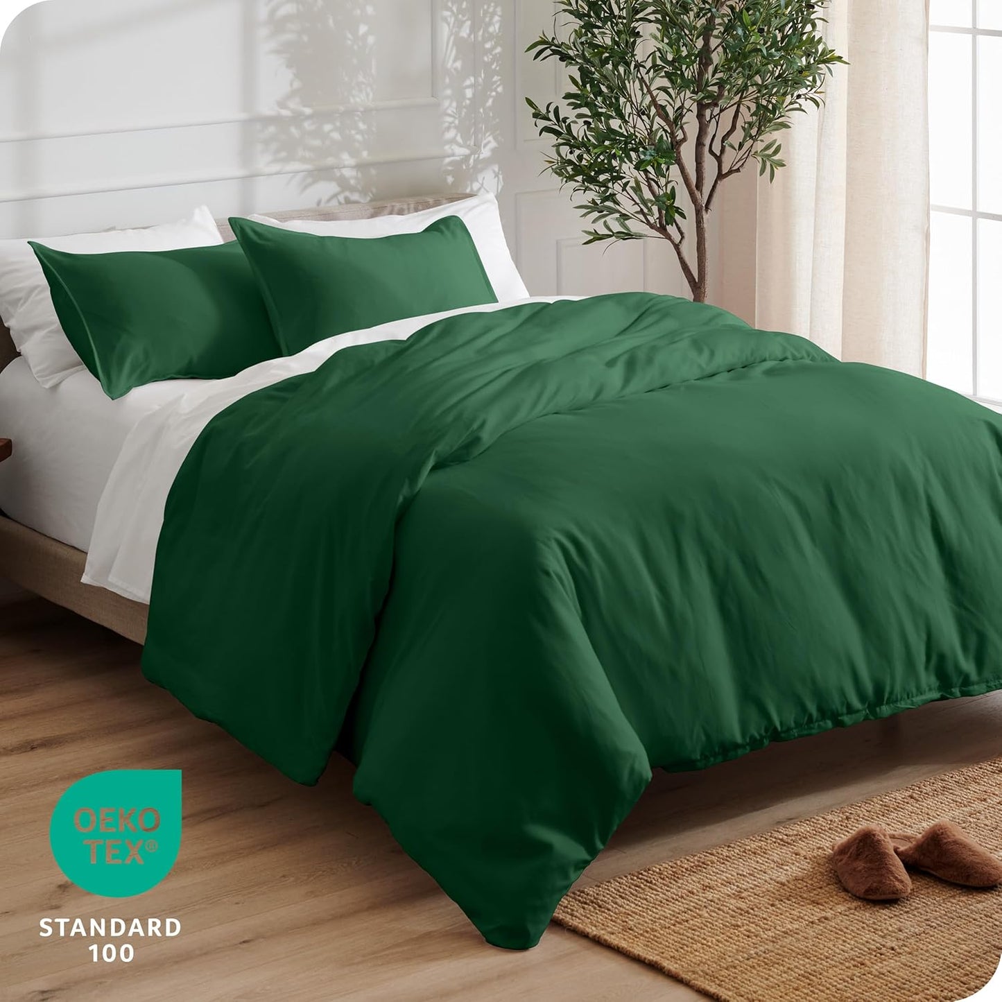 Bare Home Bedding Duvet Cover Extra Long Size - Premium 1800 Super Soft Collection - Lightweight, Cooling - Soft Breathable Bedding Duvet Cover (Twin/Twin XL, Forest Green)