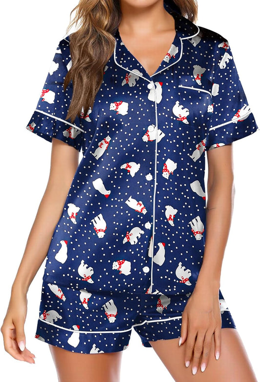 Ekouaer Pajamas for Women Set Silk Satin Pjs Shorts Sleepwear 2 Piece Loungewear S-XXL