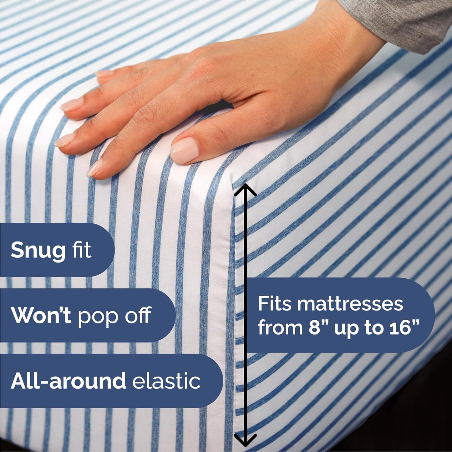 Split King Size 5 Piece Sheet Set - Comfy Breathable & Cooling Bed Sheets Set - Hotel Luxury Bedding for Women, Men, Kids, Teens, Boys & Girls - Deep Pockets & Wrinkle Free - Oeko-Tex - Blue Stripes 2