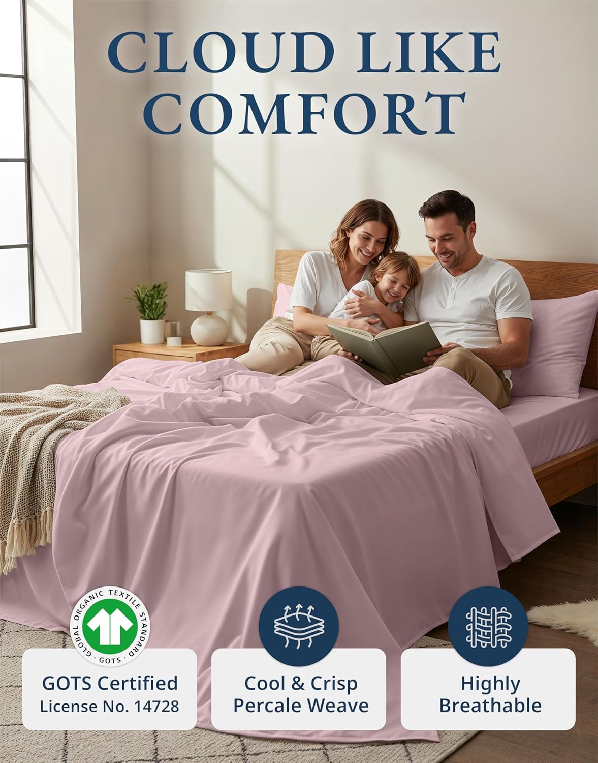 LANE LINEN Eco Friendly 100% Organic Cotton Twin Sheet Set, Hotel Quality Premium Bedding Sheets & Pillowcases Set Twin Size, Soft & Comfy Percale Sheets, Machine Wash Bed Sheets- Sepia Rose