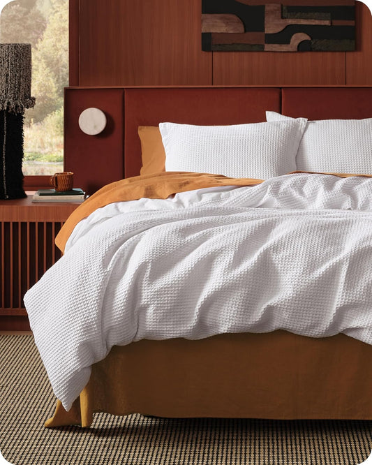 Bedsure Cotton Duvet Cover Queen - 100% Cotton Waffle Weave Bright White Duvet Cover Queen Size, GentleSoft™ and Breathable Bedding Set for All Season, 3 Pieces, 90"x90"