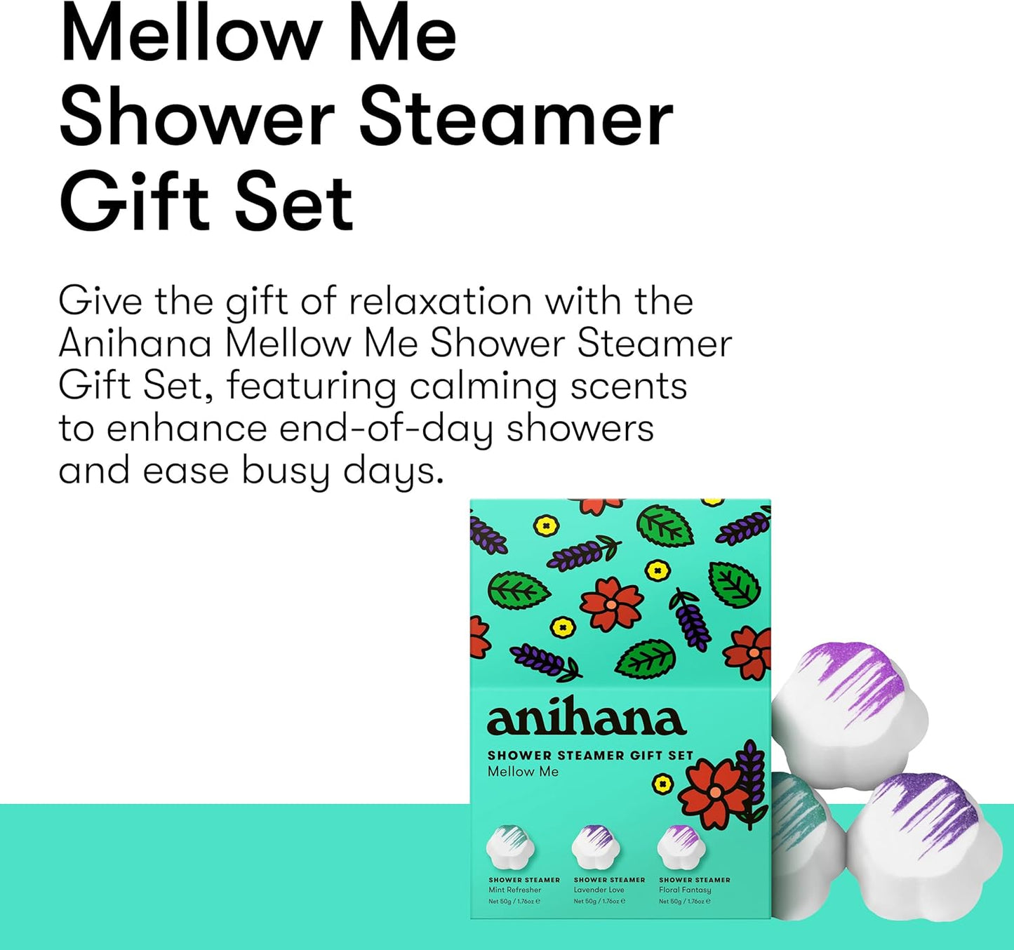 ANIHANA Shower Steamers 3 Pack Gift Set with Essential Oils Paraben Free Mint Refresher, Lavender Love, Floral Fantasy, 1.76 oz Each