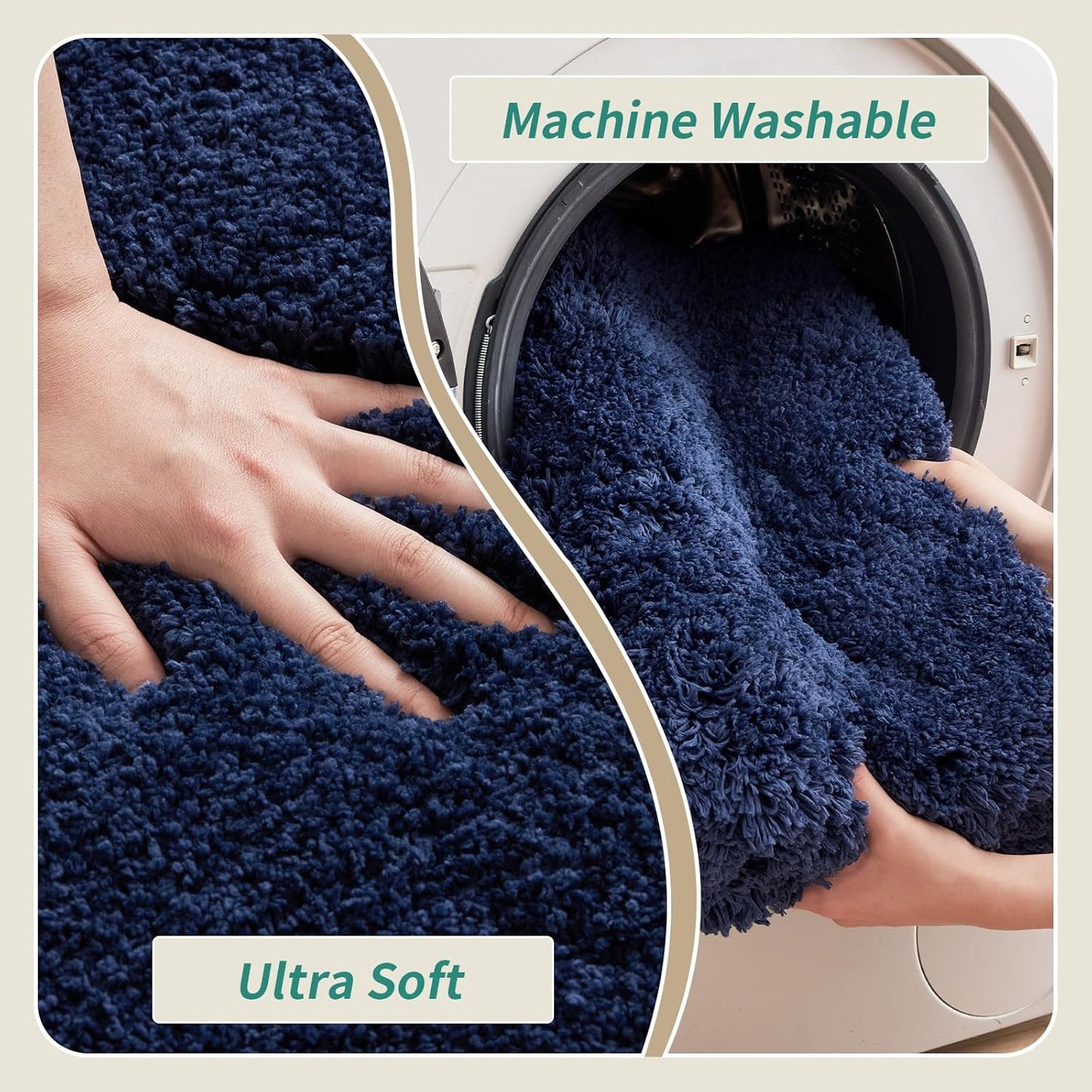 Small Bathroom Rugs 17x24 Non Slip Navy Fluffy Bath Mat for Bathroom Floor Machine Washable Plush Luxury Bath Rug for Tub Soft Shaggy Absorbent Shower Mat